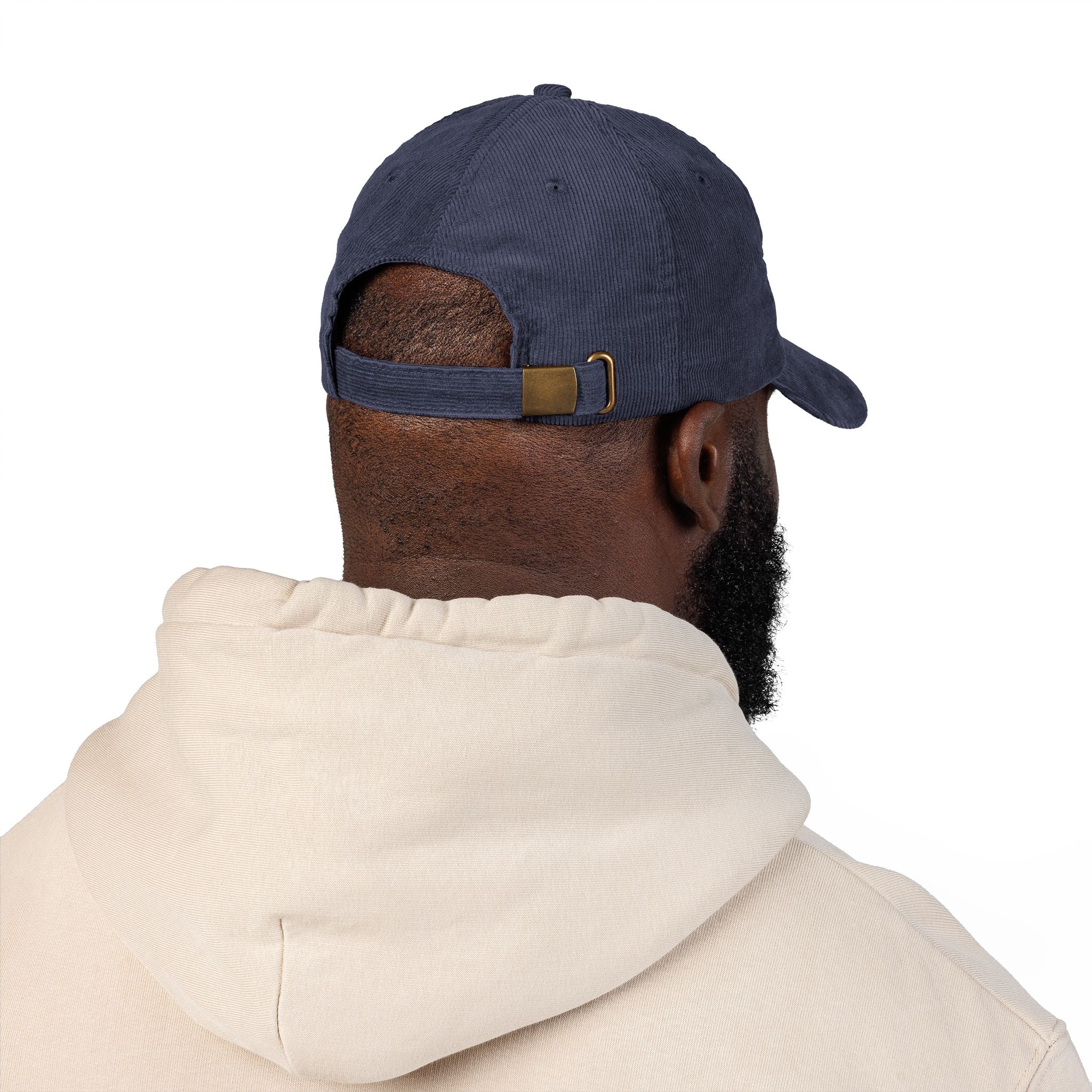 Blue hand holding orange planet embroidered corduroy cap, Dooky Squad
