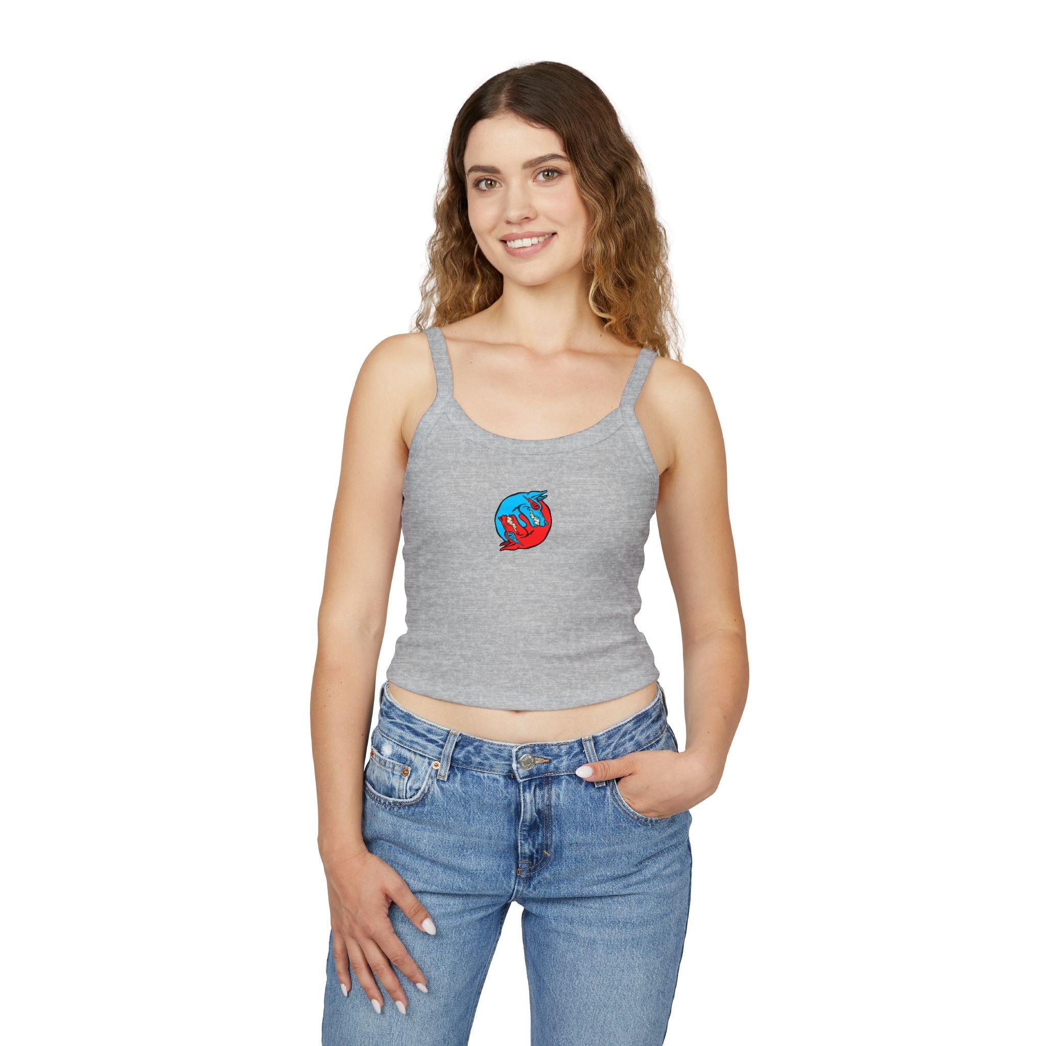 Women's Spaghetti Strap Tank Top — Red & Blue Yin Yang Fox Graphic Tank