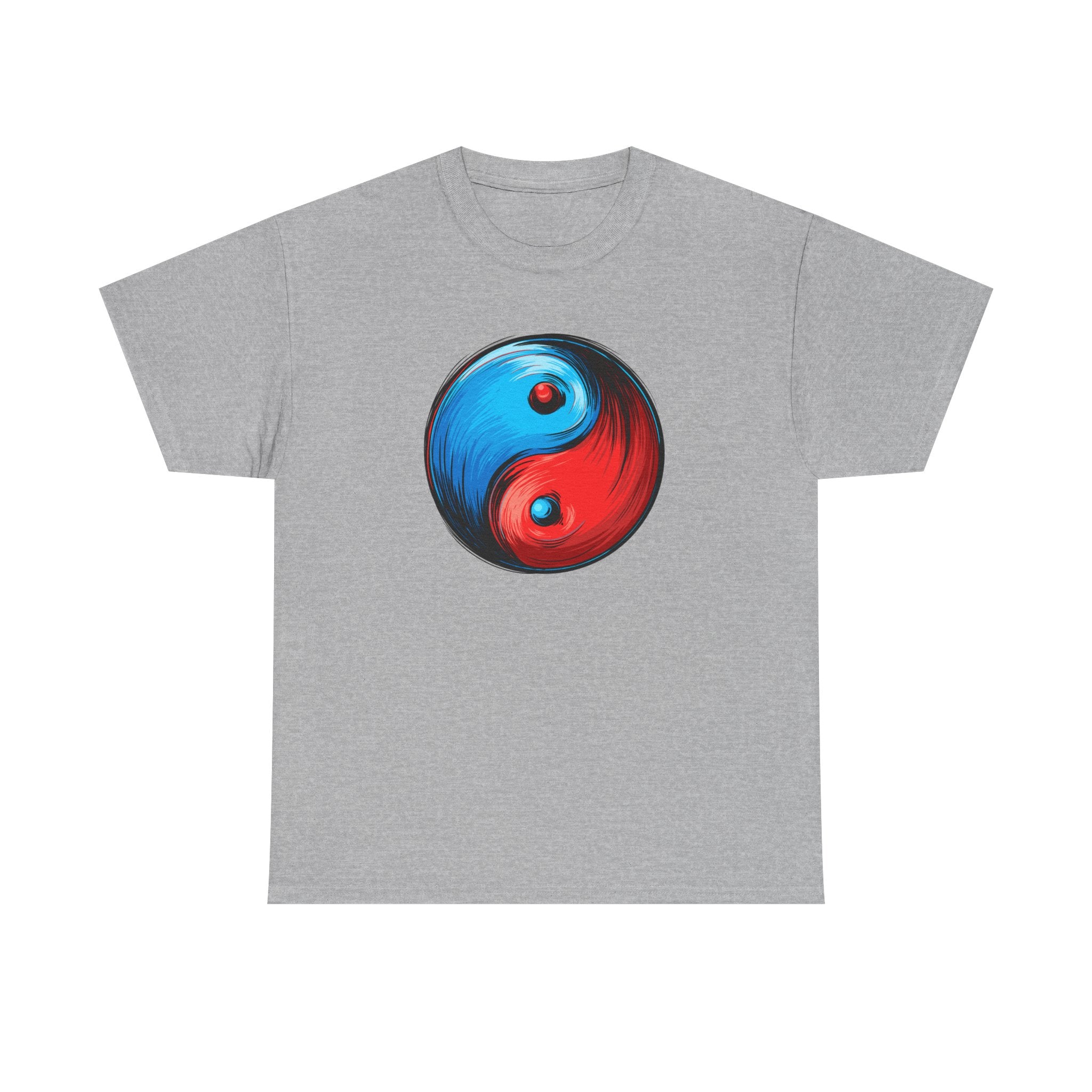 Yin Yang Brushstroke T-Shirt — Red & Blue Balance Graphic Tee