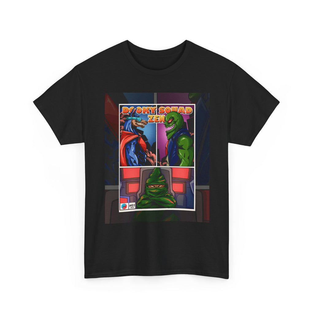 Dooky Squad manga comic tee with neon yin yang back print