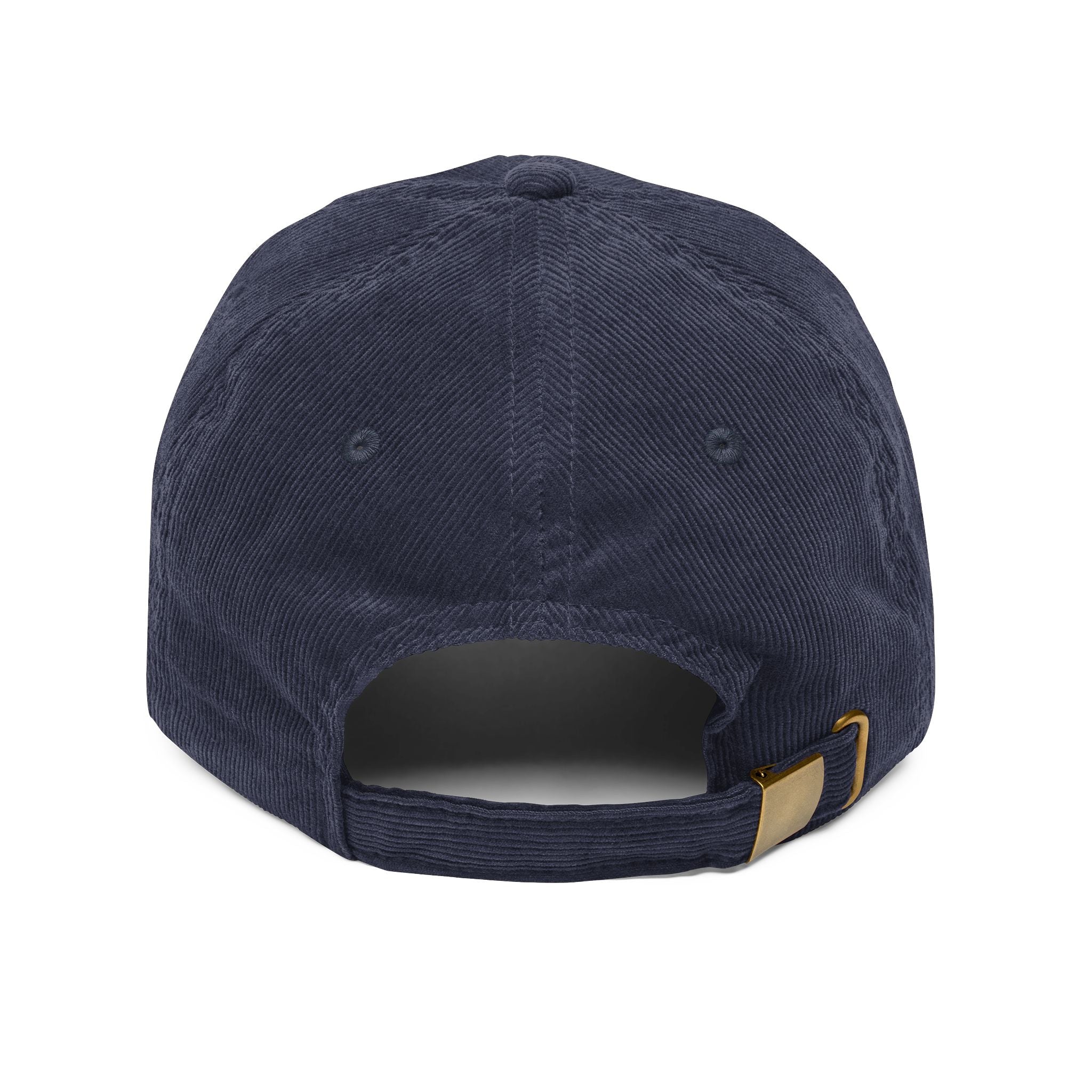 Blue hand holding orange planet embroidered corduroy cap, Dooky Squad