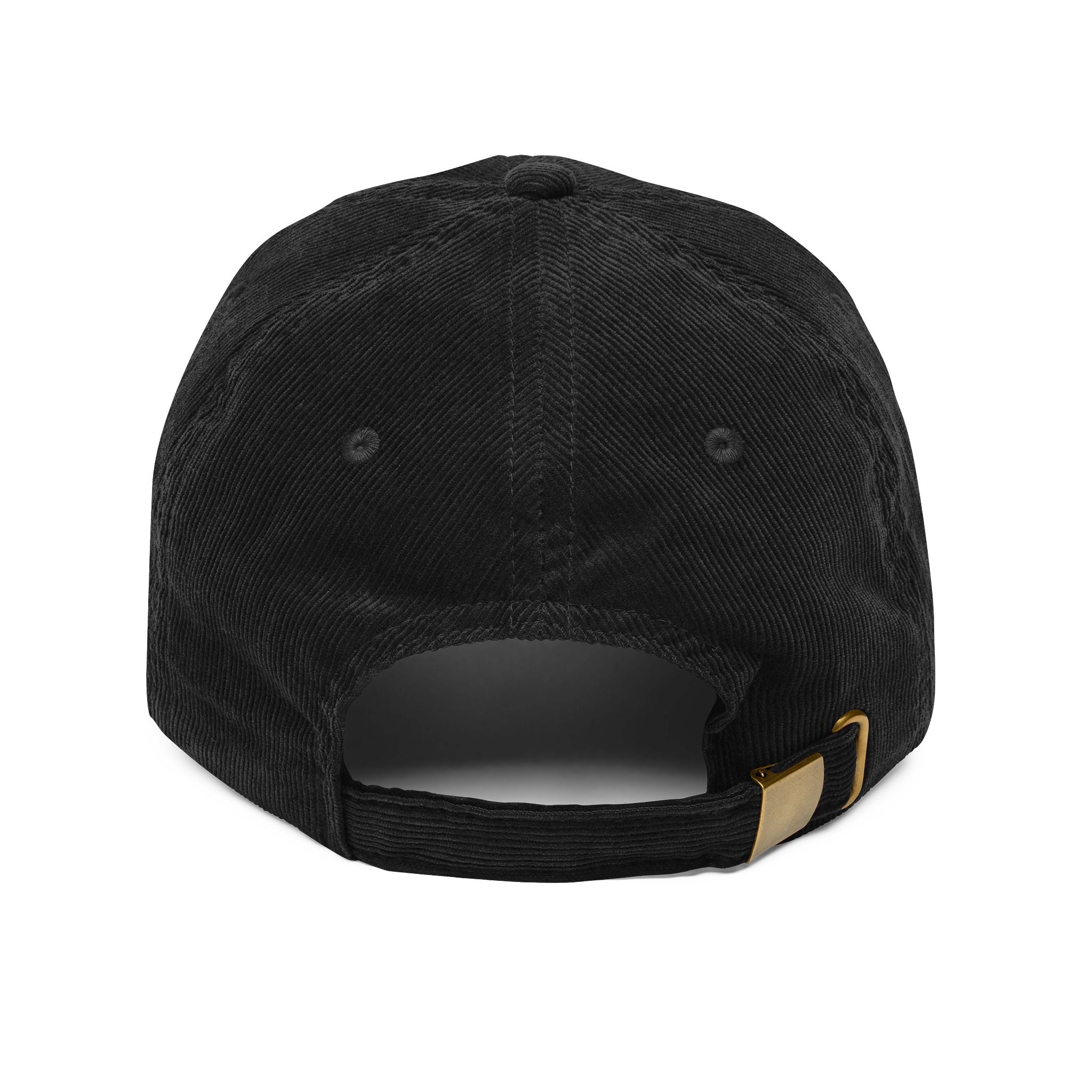 Blue hand holding orange planet embroidered corduroy cap, Dooky Squad