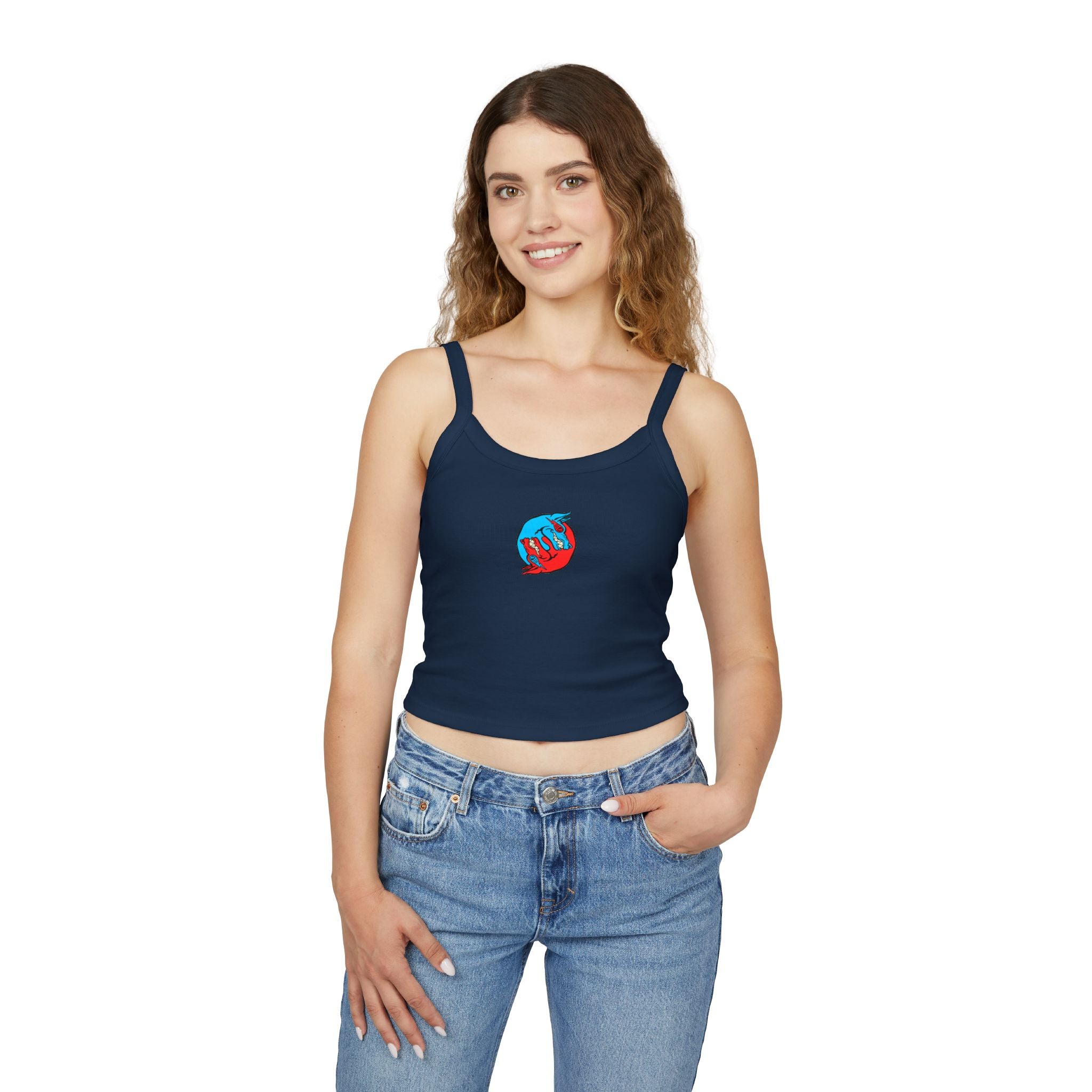 Women's Spaghetti Strap Tank Top — Red & Blue Yin Yang Fox Graphic Tank