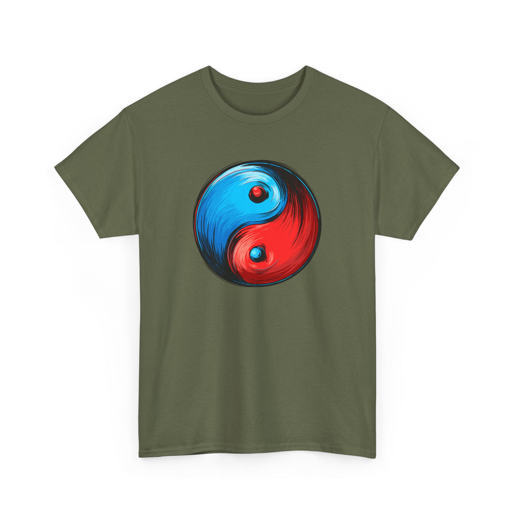 Yin Yang Brushstroke T-Shirt — Red & Blue Balance Graphic Tee