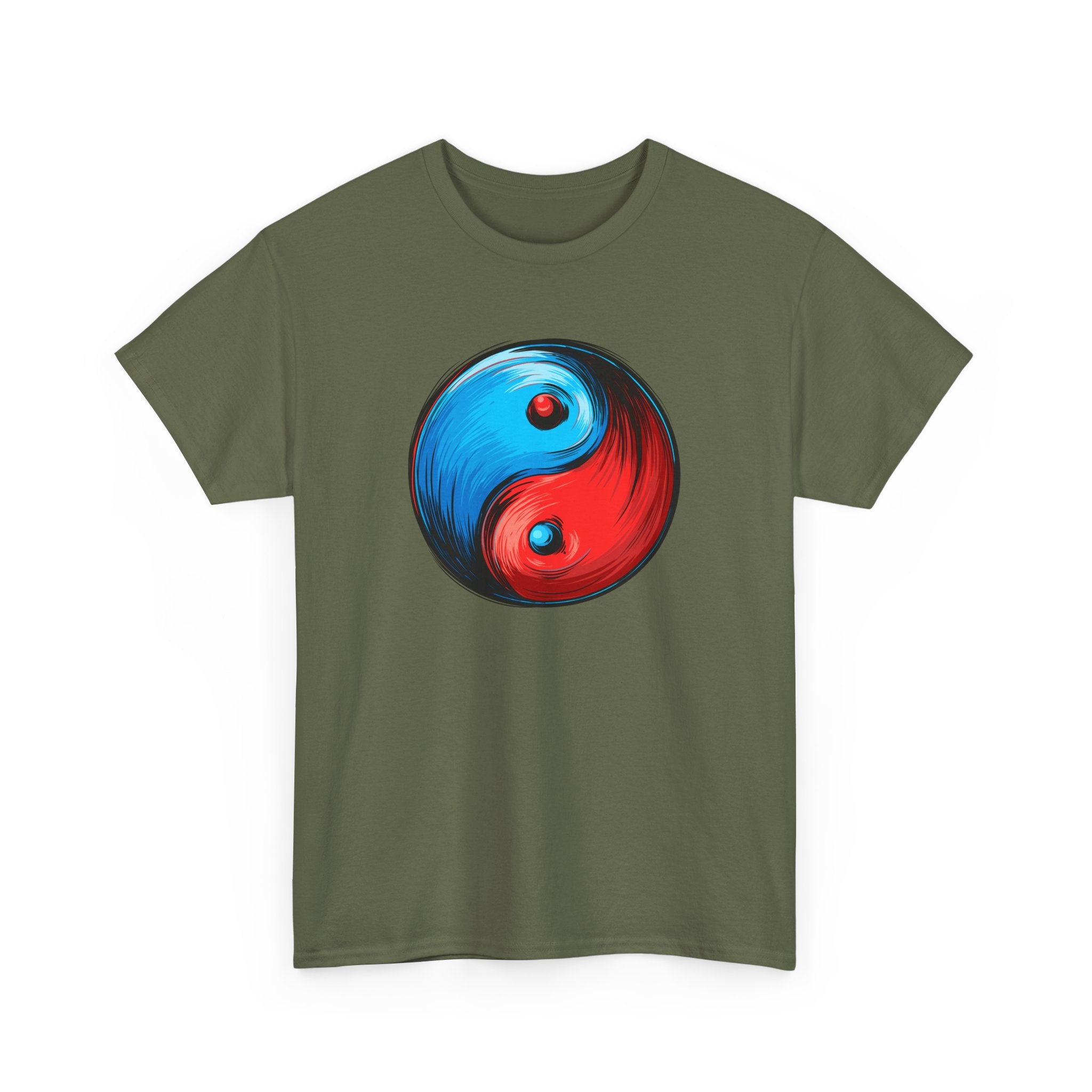 Yin Yang Brushstroke T-Shirt — Red & Blue Balance Graphic Tee