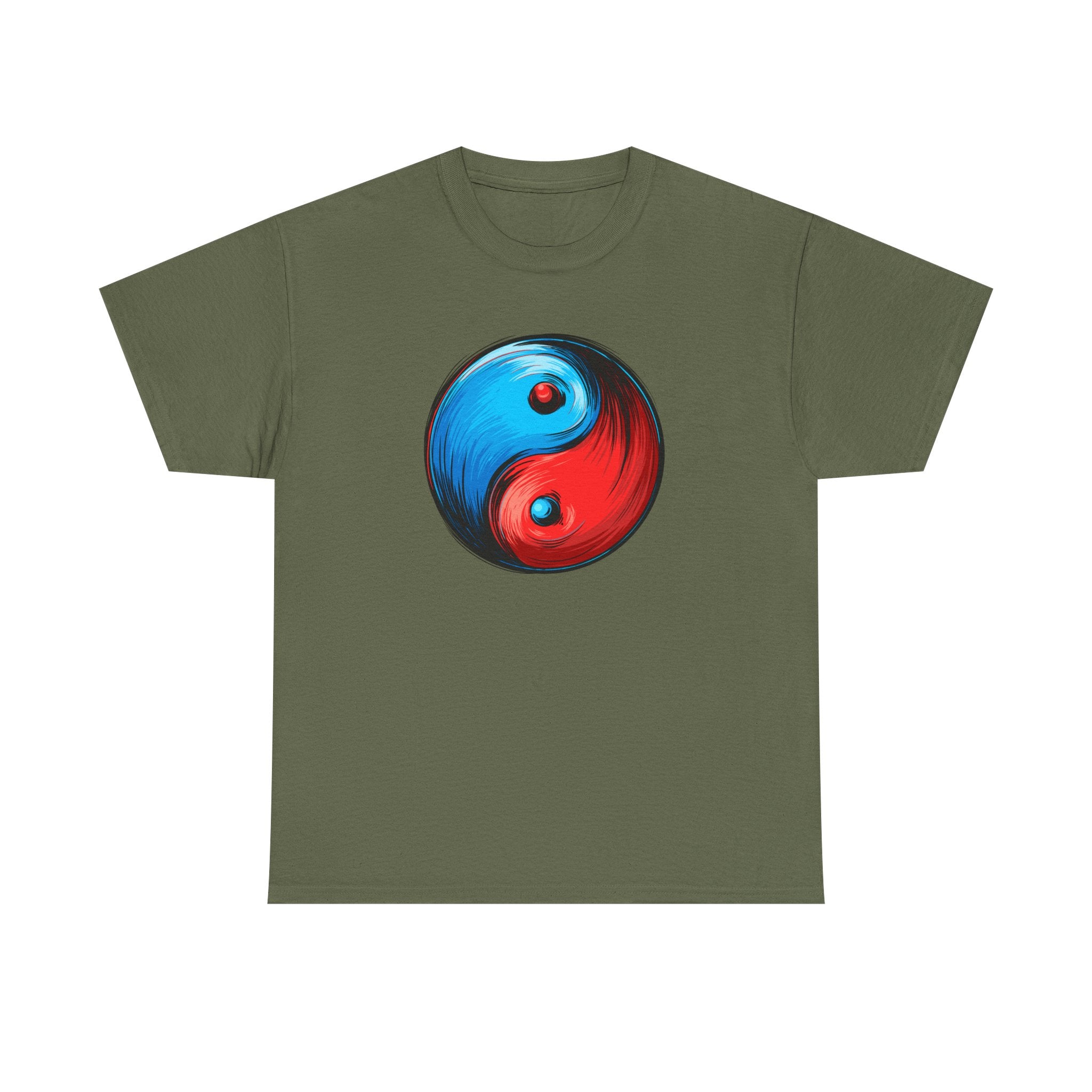 Yin Yang Brushstroke T-Shirt — Red & Blue Balance Graphic Tee