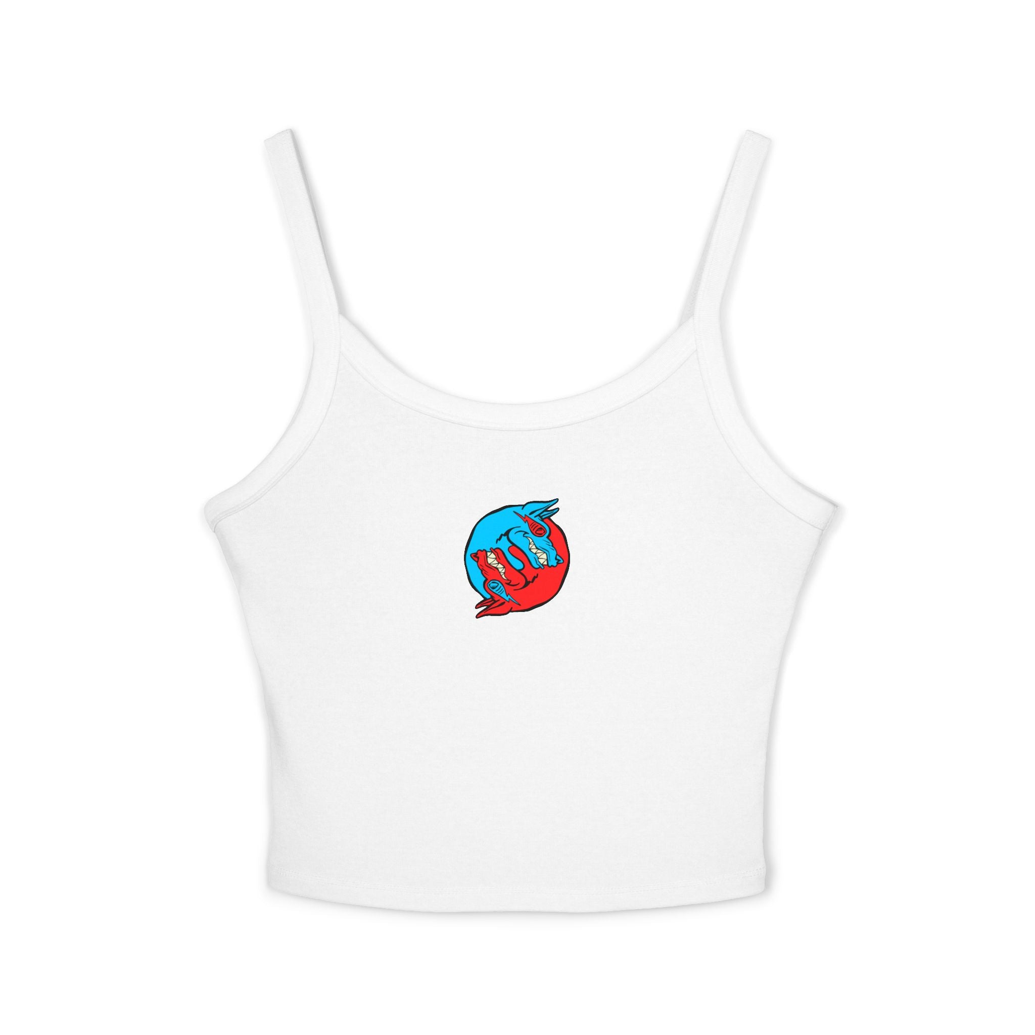 Women's Spaghetti Strap Tank Top — Red & Blue Yin Yang Fox Graphic Tank