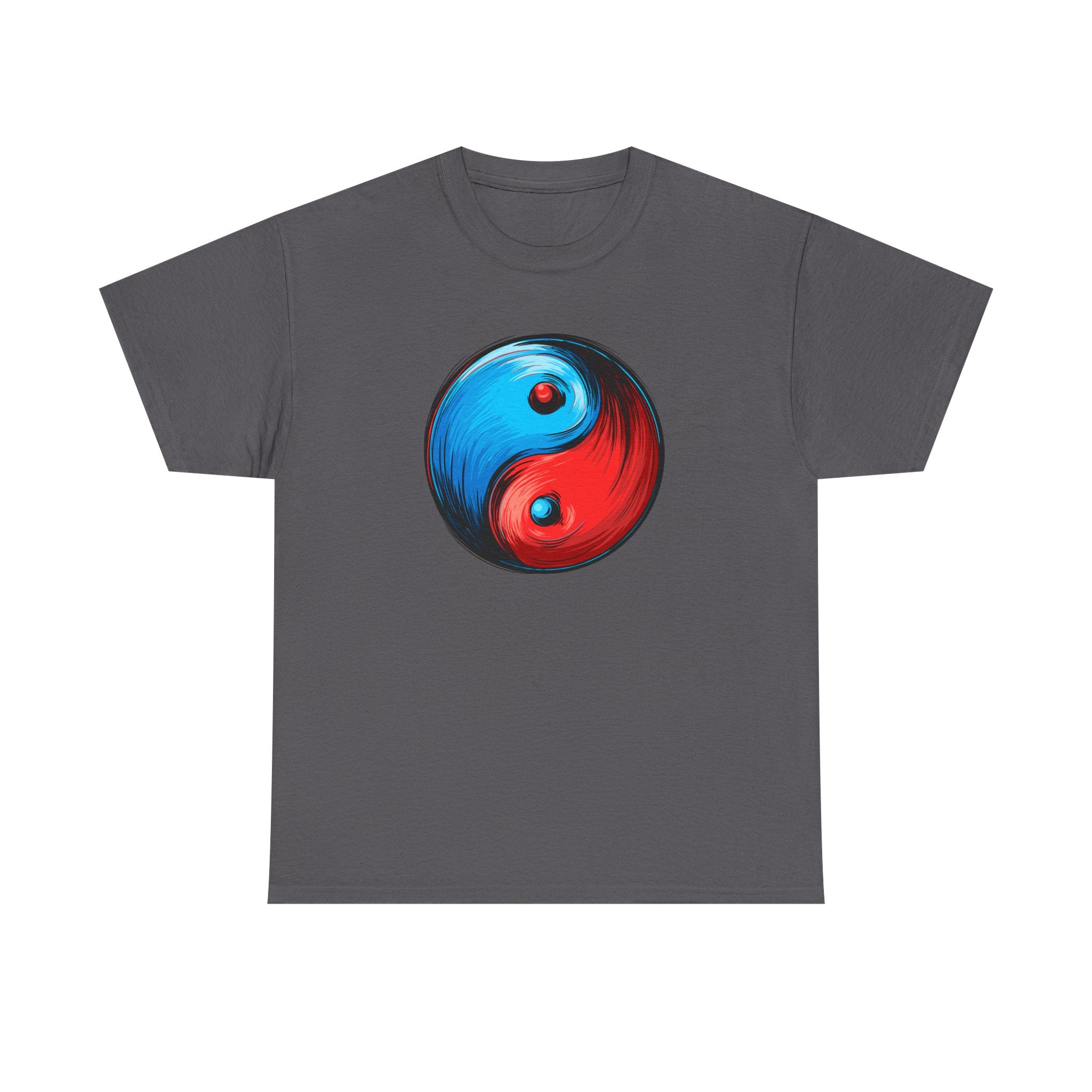 Yin Yang Brushstroke T-Shirt — Red & Blue Balance Graphic Tee