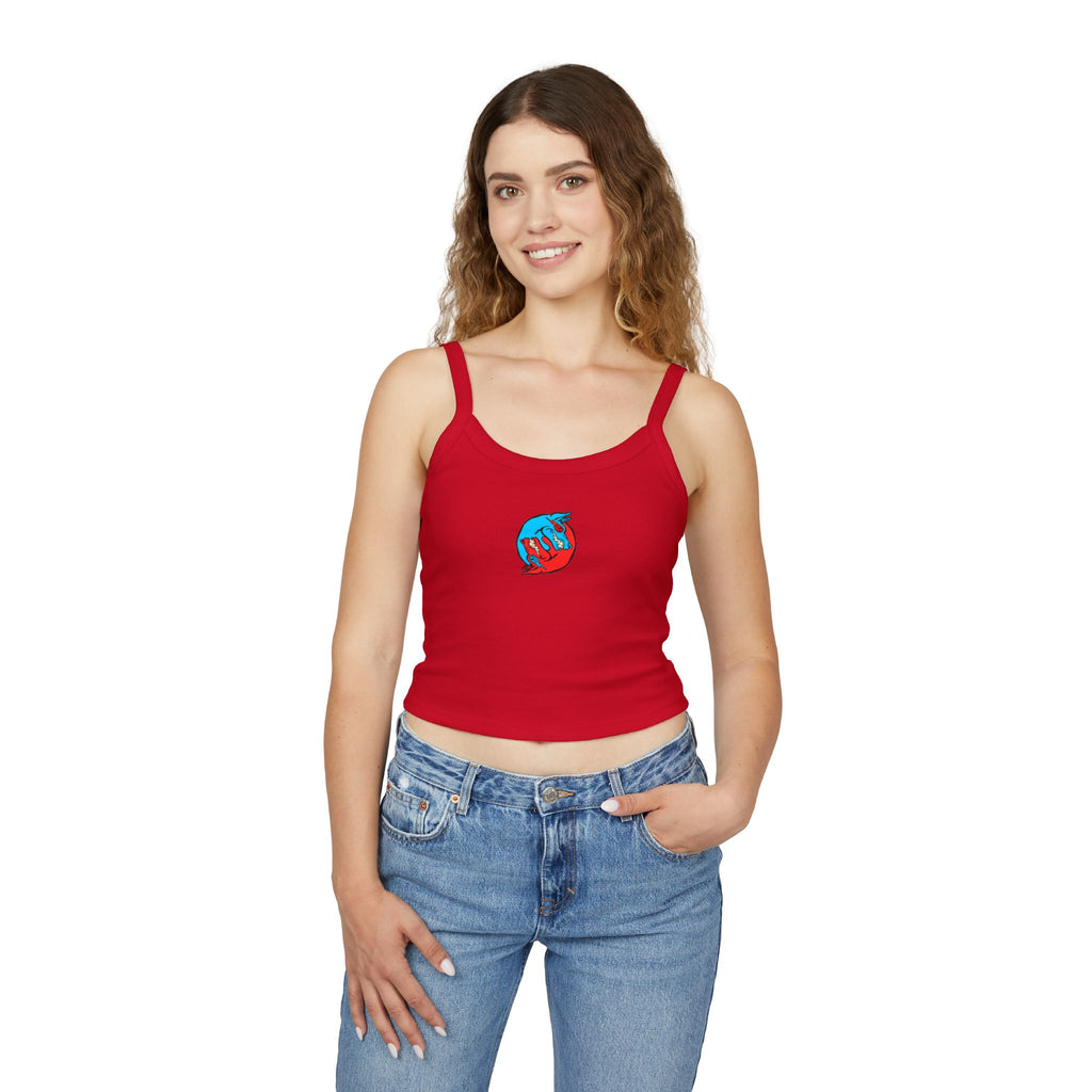 Women's Spaghetti Strap Tank Top — Red & Blue Yin Yang Fox Graphic Tank