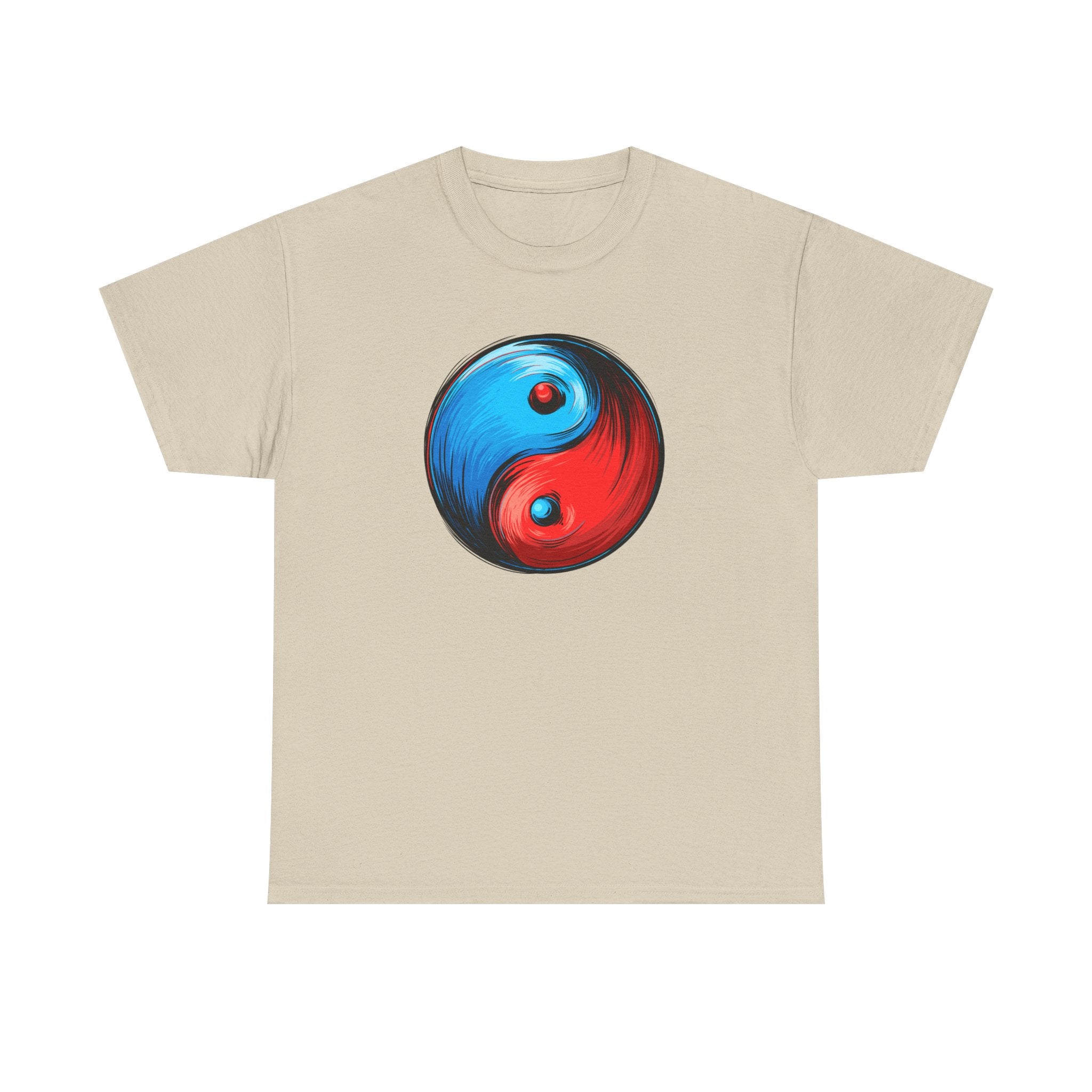 Yin Yang Brushstroke T-Shirt — Red & Blue Balance Graphic Tee