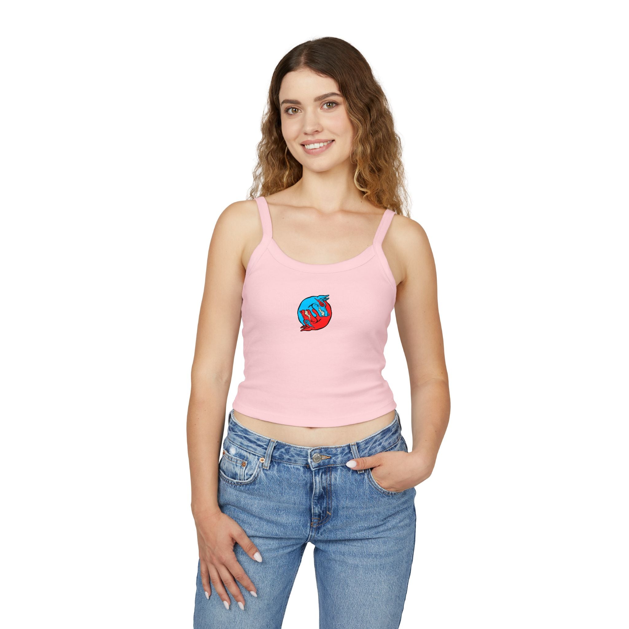 Women's Spaghetti Strap Tank Top — Red & Blue Yin Yang Fox Graphic Tank