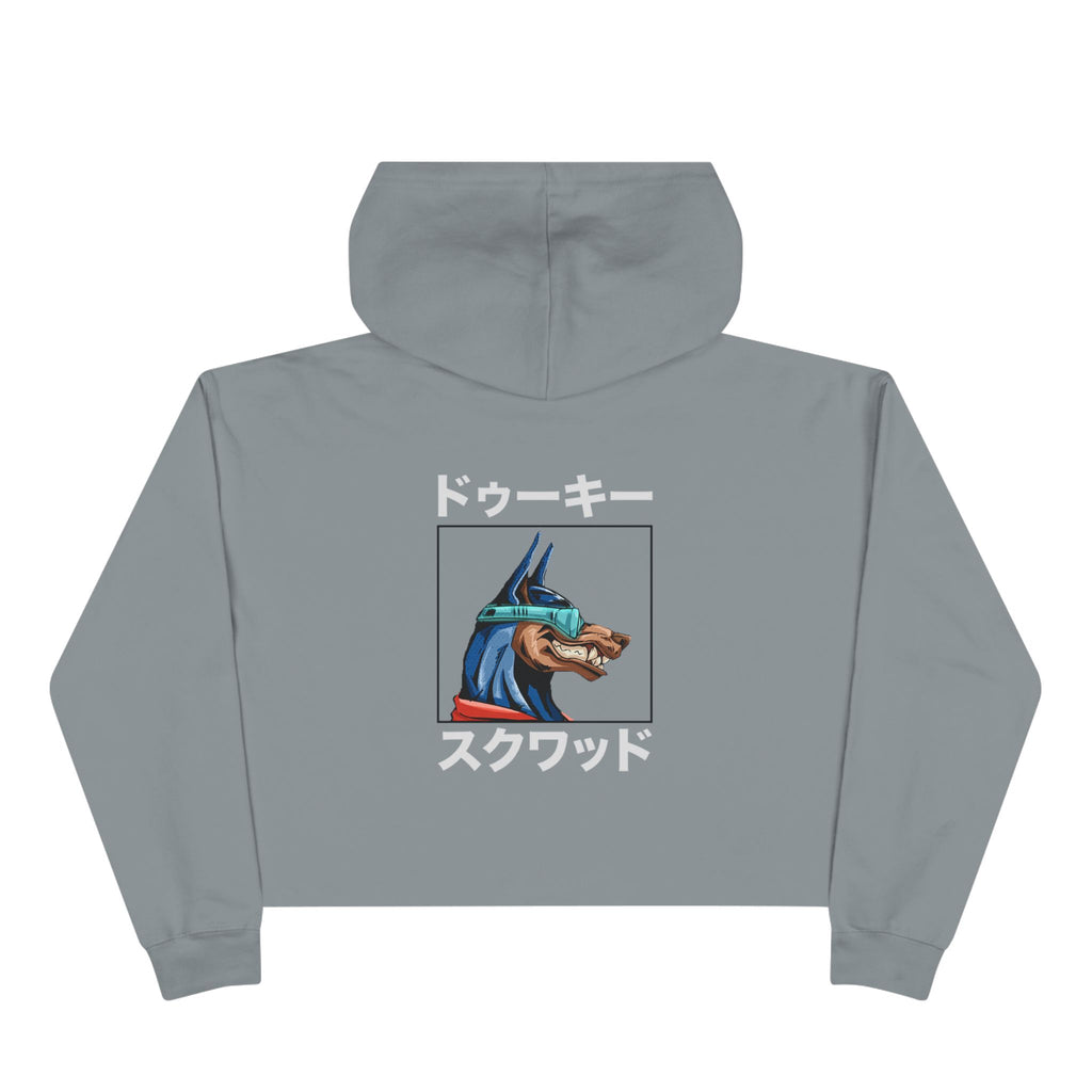 Crop Hoodie — Doberman Anime Graphic Cropped Hoodie with Japanese Text