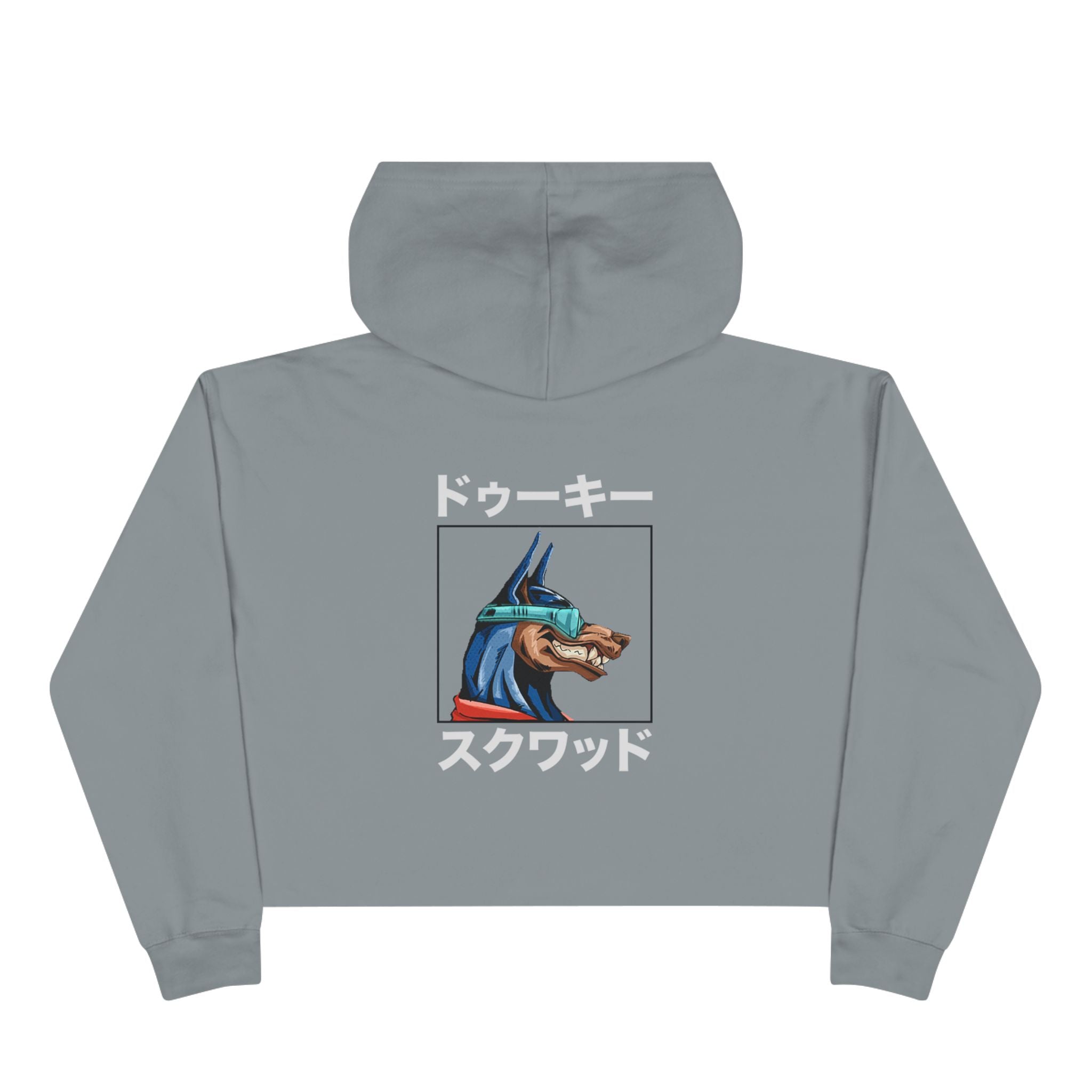 Crop Hoodie — Doberman Anime Graphic Cropped Hoodie with Japanese Text