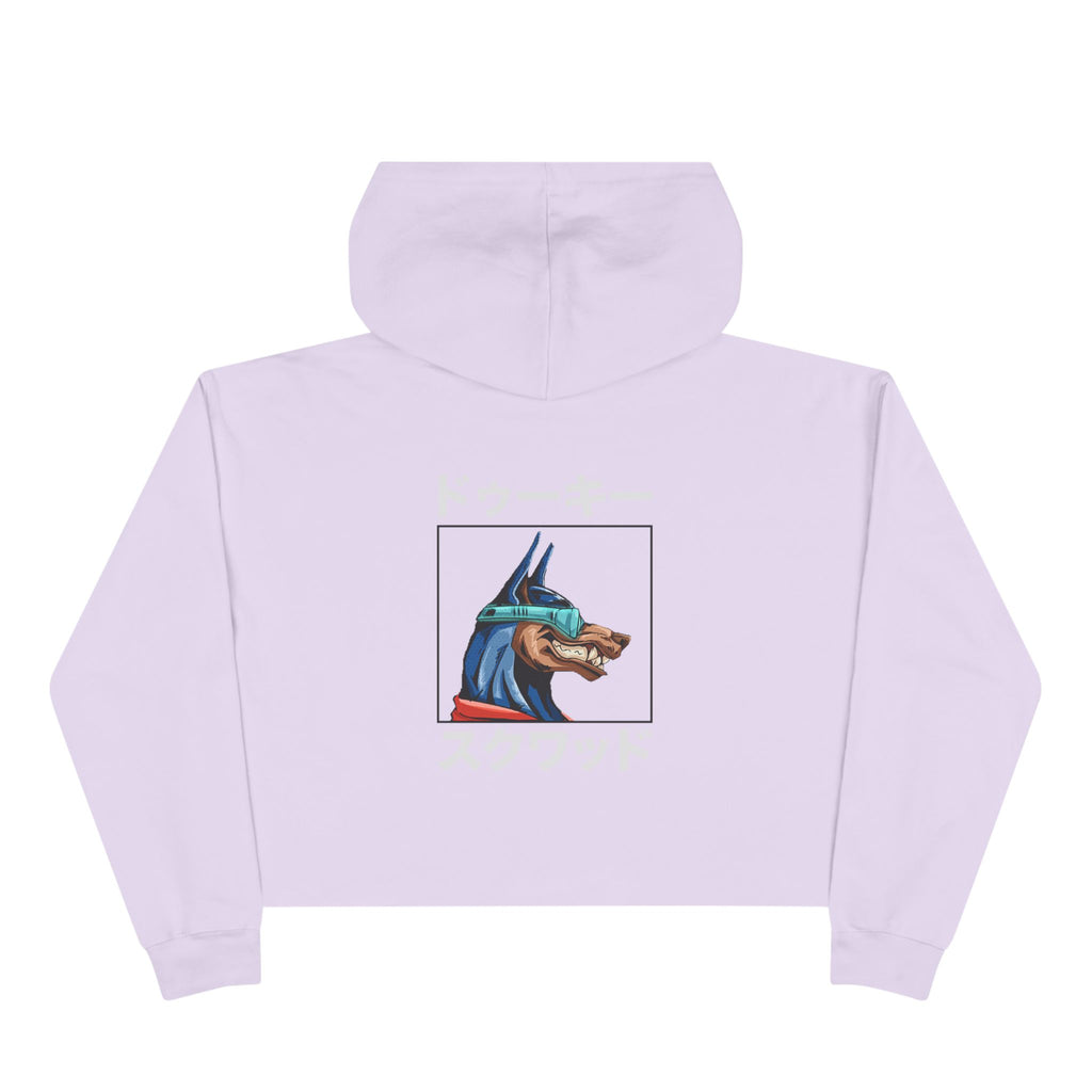 Crop Hoodie — Doberman Anime Graphic Cropped Hoodie with Japanese Text