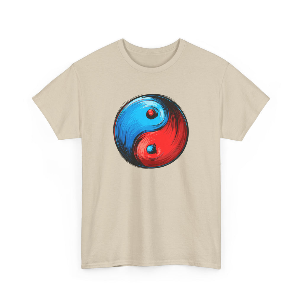 Yin Yang Brushstroke T-Shirt — Red & Blue Balance Graphic Tee