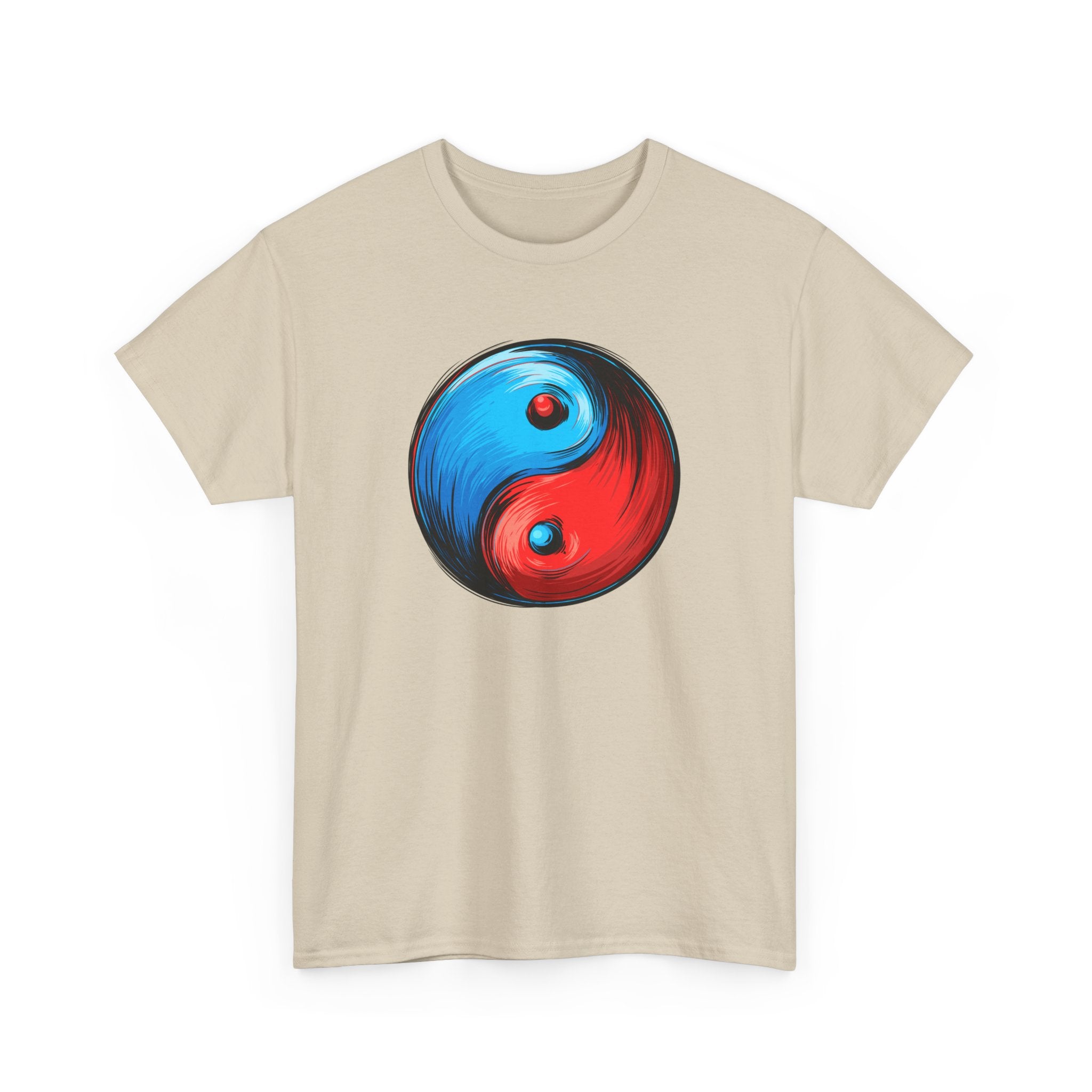 Yin Yang Brushstroke T-Shirt — Red & Blue Balance Graphic Tee