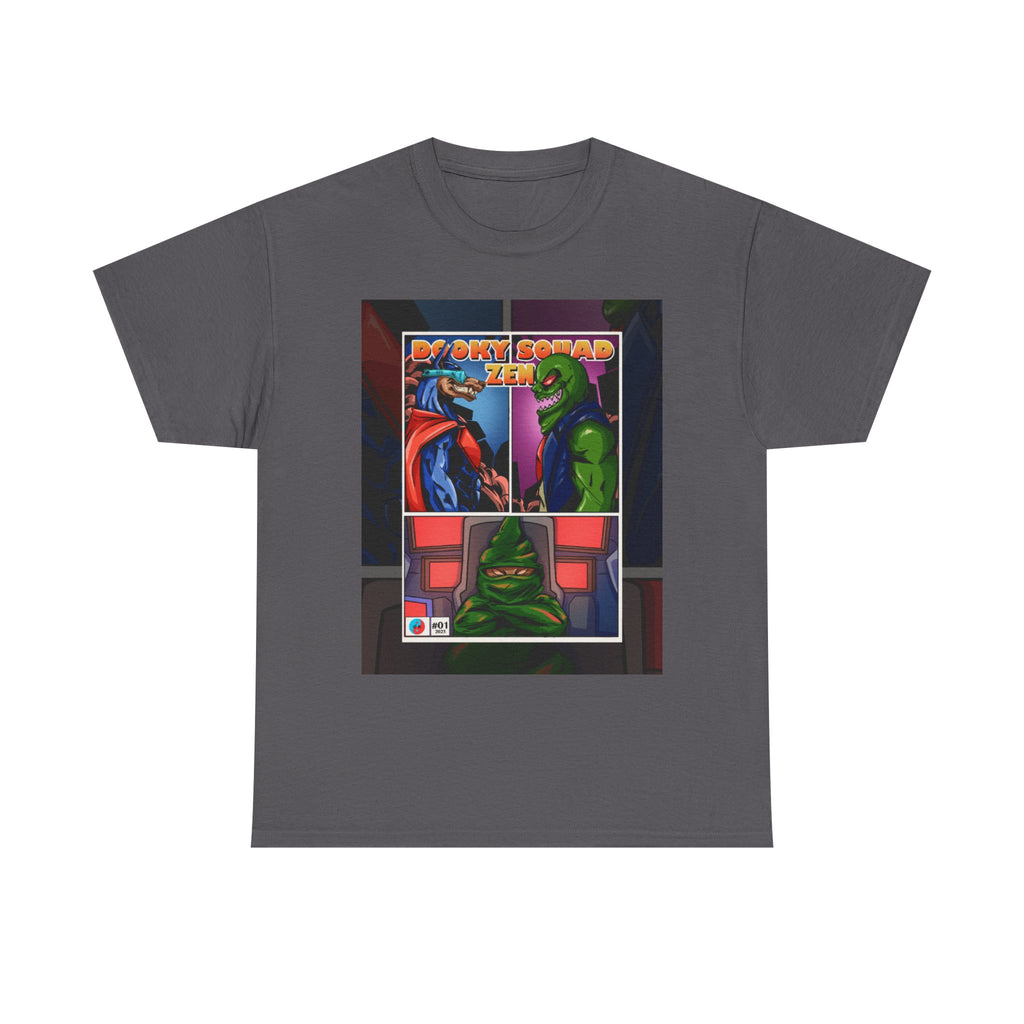 Dooky Squad manga comic tee with neon yin yang back print