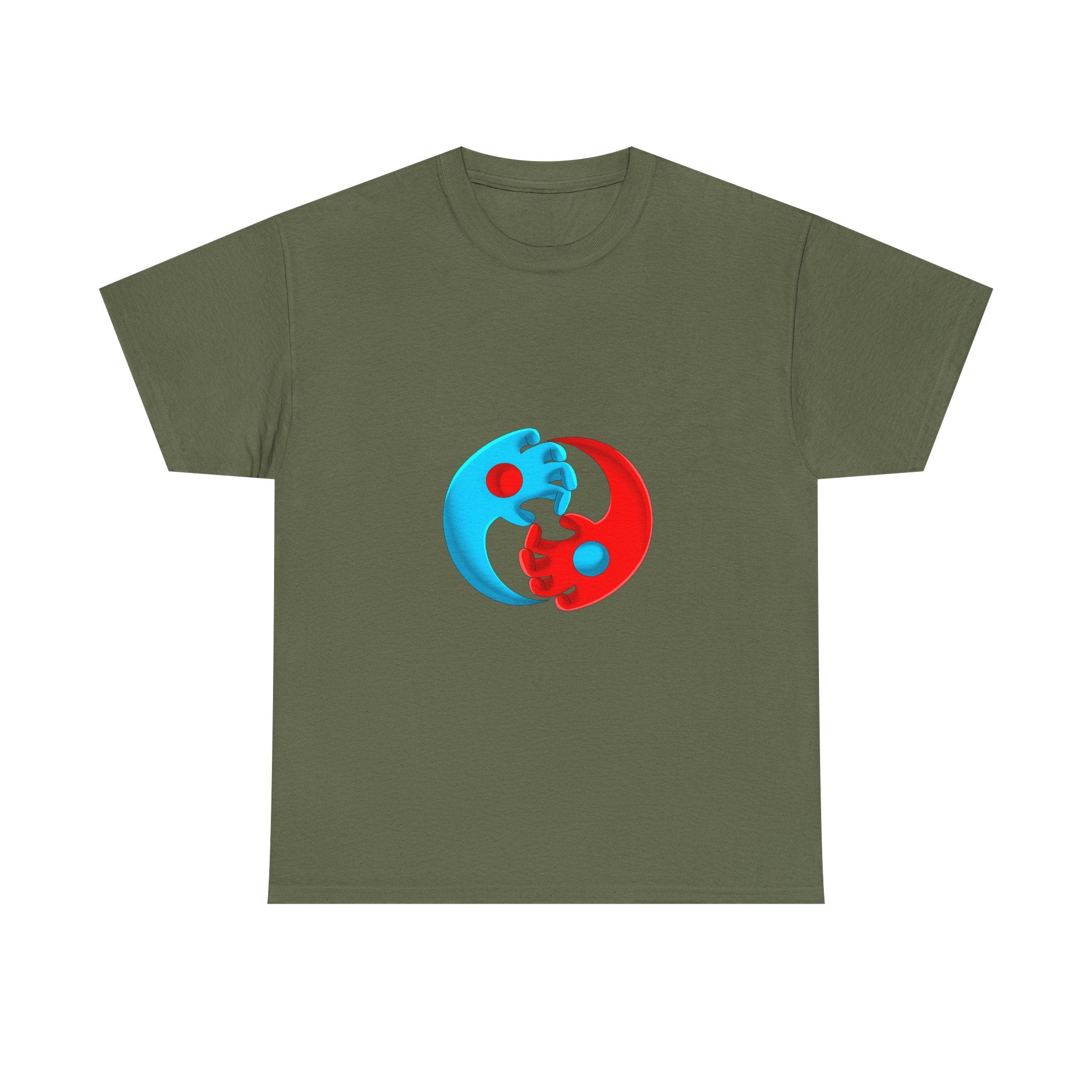 Yin-Yang Hands Tee — Red & Blue Design T-Shirt