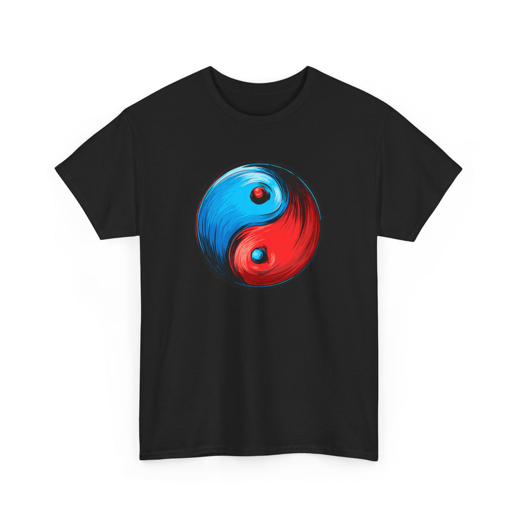 Yin Yang Brushstroke T-Shirt — Red & Blue Balance Graphic Tee