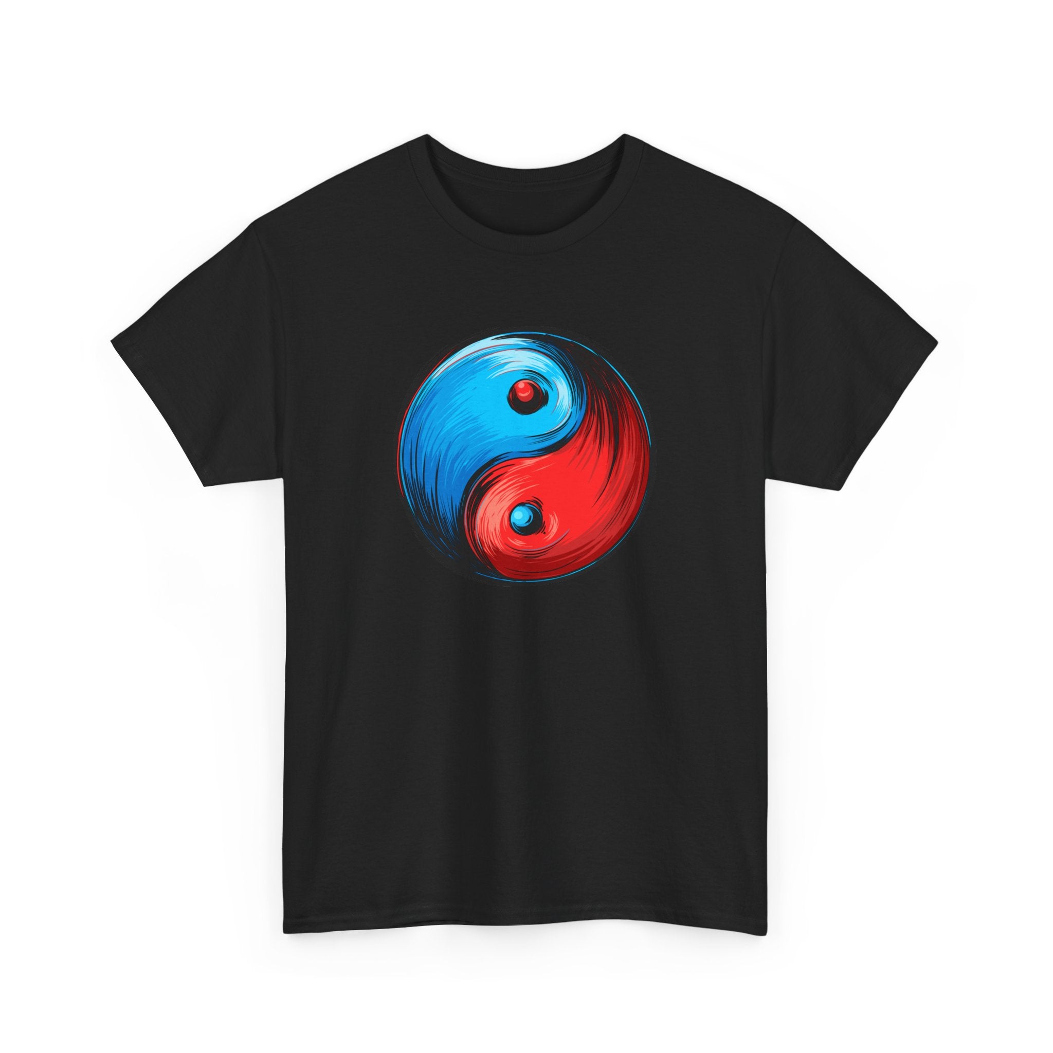 Yin Yang Brushstroke T-Shirt — Red & Blue Balance Graphic Tee