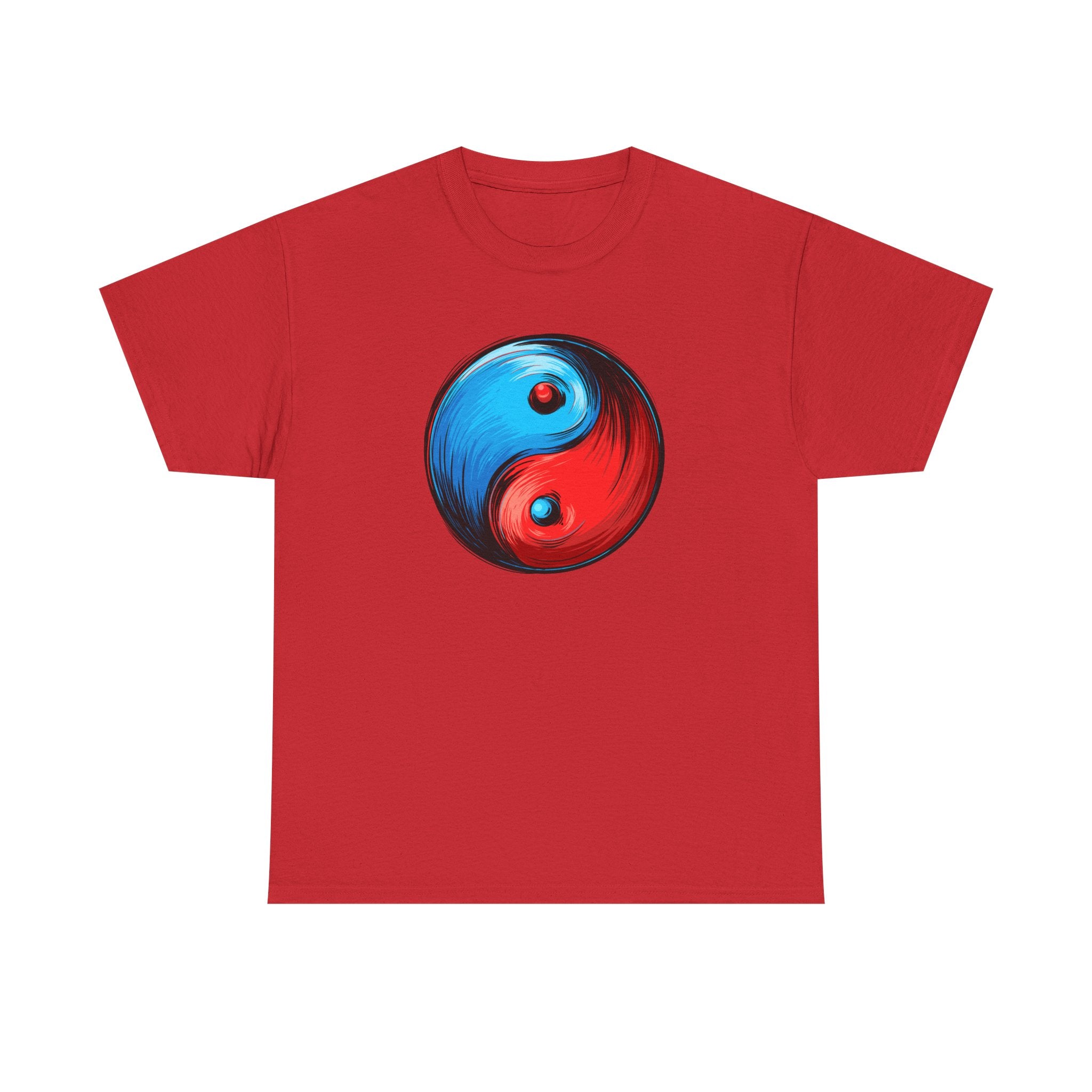 Yin Yang Brushstroke T-Shirt — Red & Blue Balance Graphic Tee