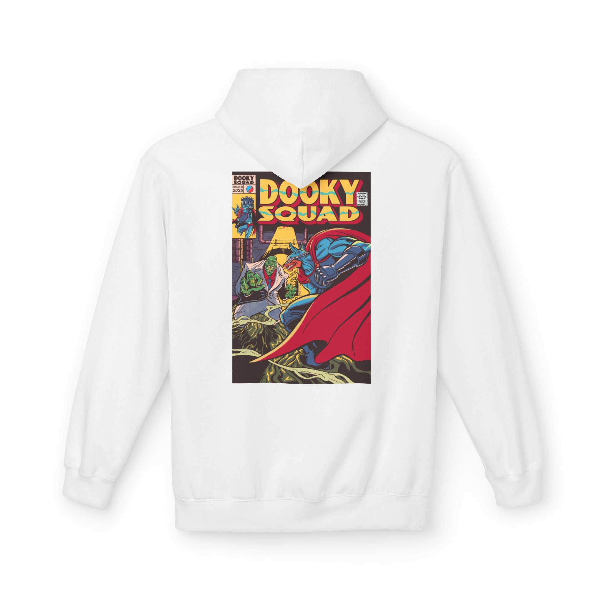 Dooky Squad comic cover hoodie with superhero graphic back print