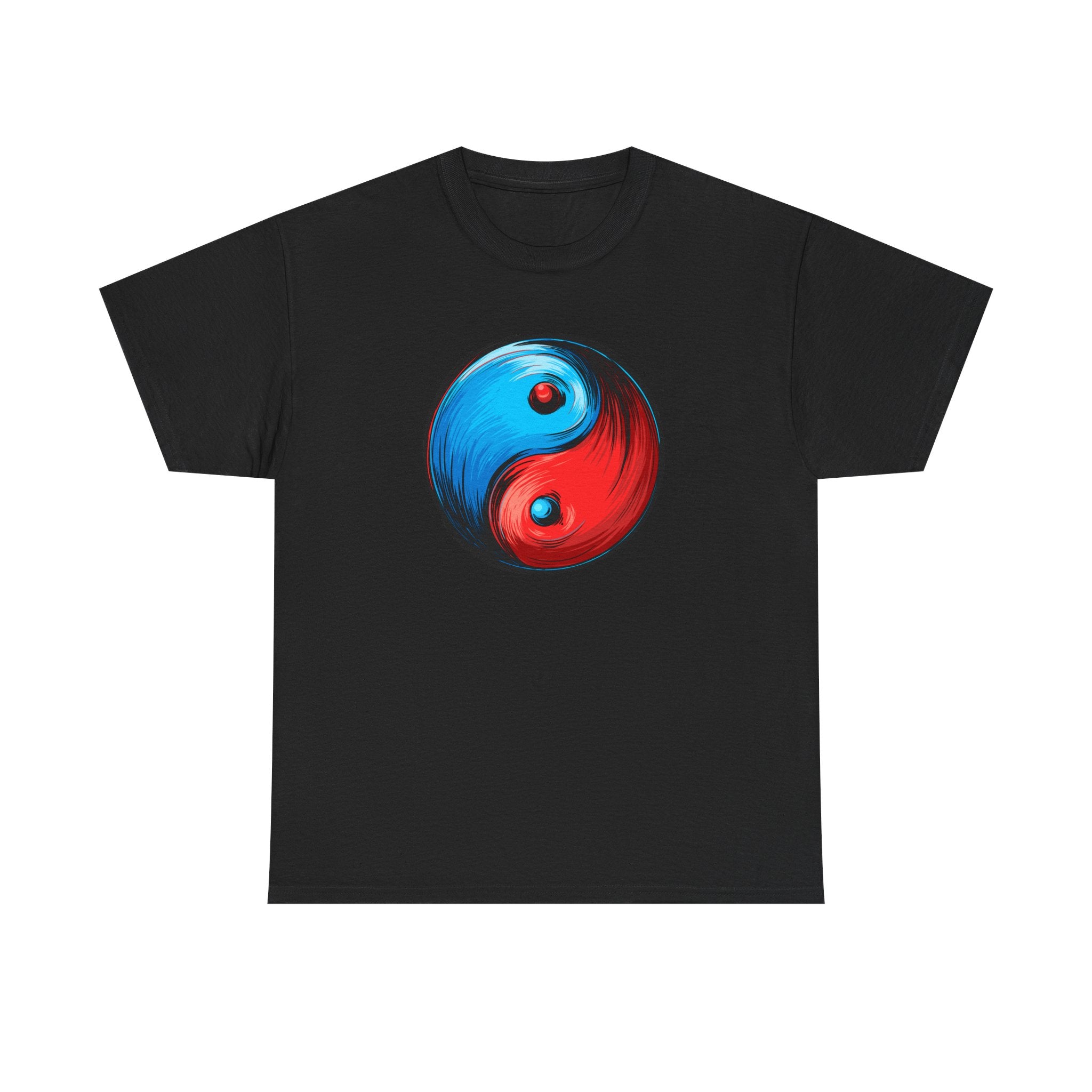 Yin Yang Brushstroke T-Shirt — Red & Blue Balance Graphic Tee
