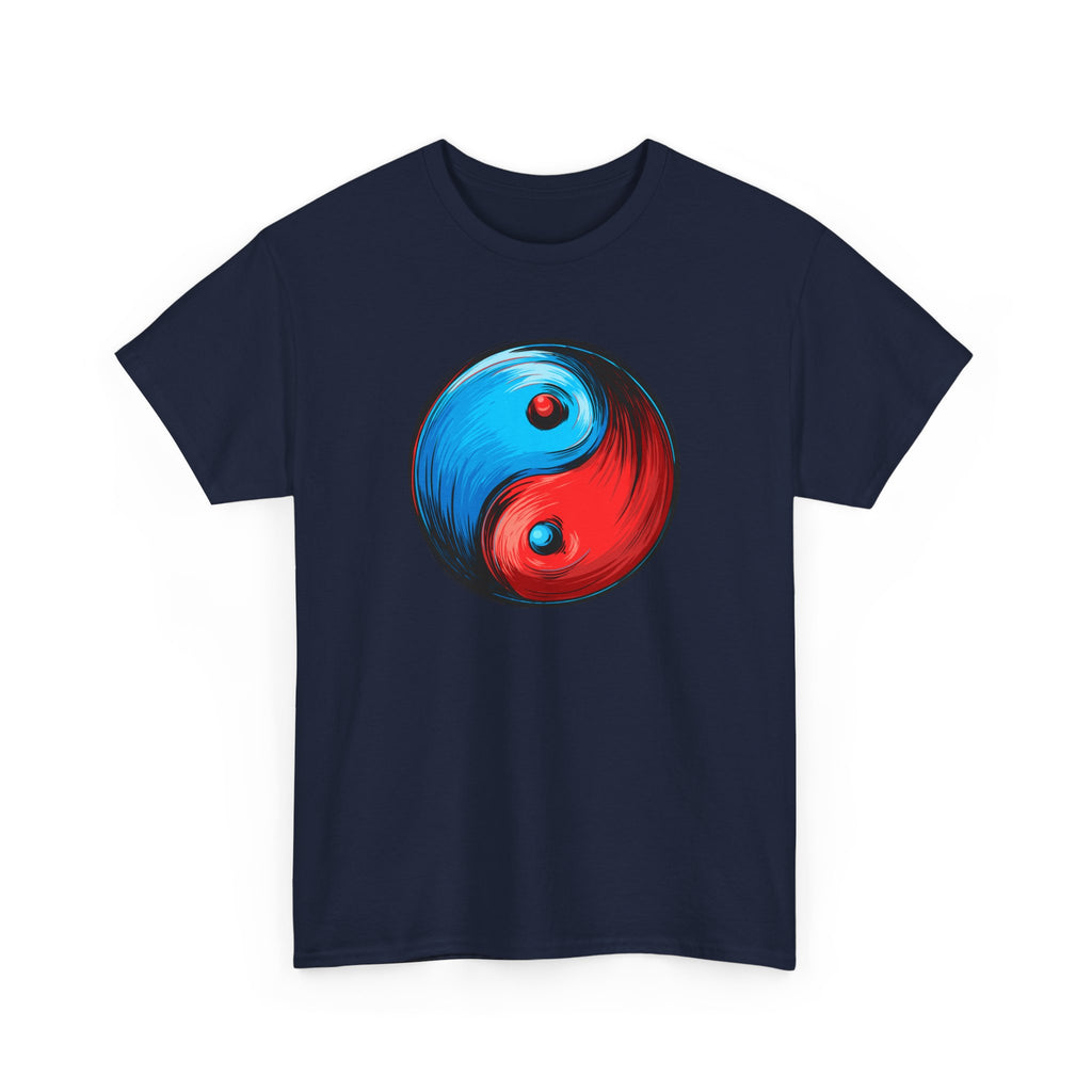 Yin Yang Brushstroke T-Shirt — Red & Blue Balance Graphic Tee