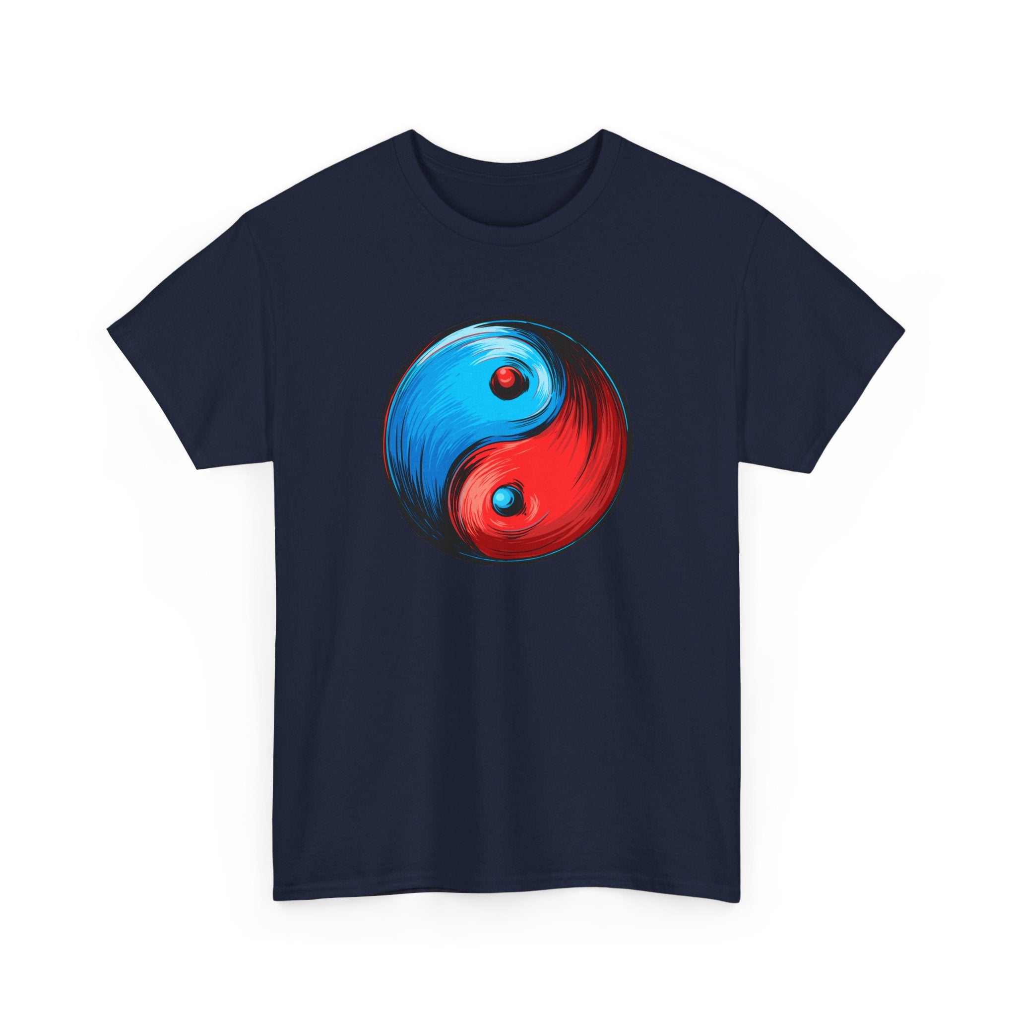 Yin Yang Brushstroke T-Shirt — Red & Blue Balance Graphic Tee