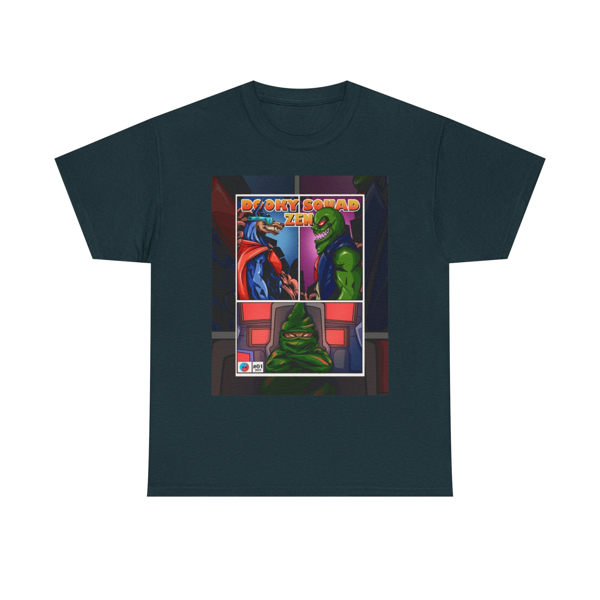 Dooky Squad manga comic tee with neon yin yang back print