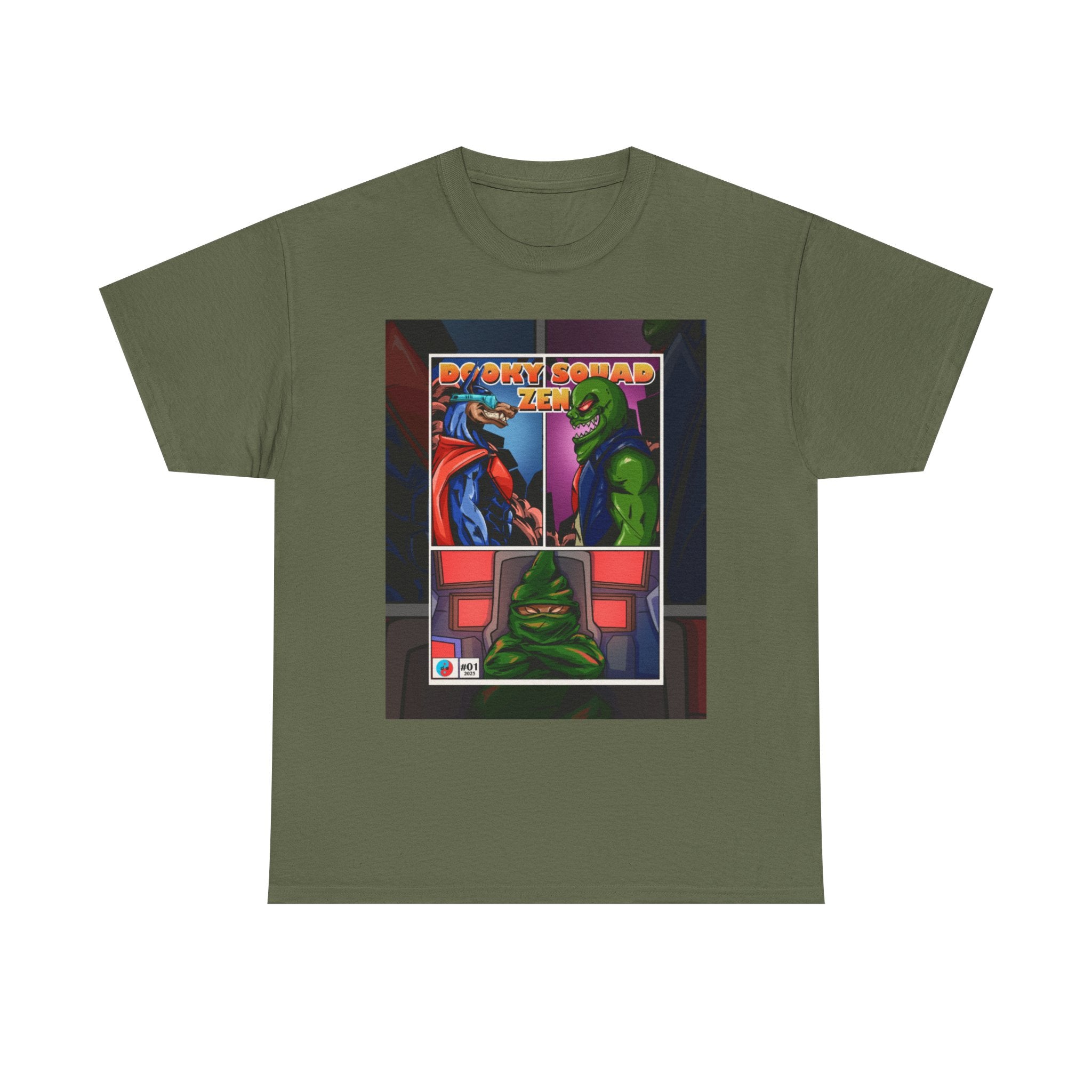 Dooky Squad manga comic tee with neon yin yang back print