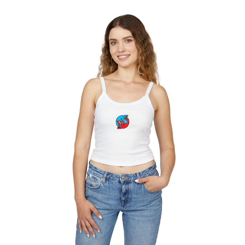 Women's Spaghetti Strap Tank Top — Red & Blue Yin Yang Fox Graphic Tank