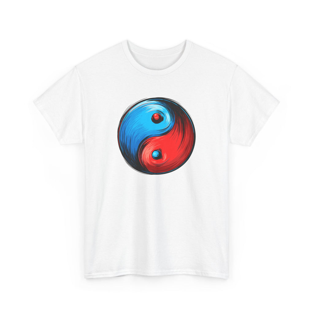 Yin Yang Brushstroke T-Shirt — Red & Blue Balance Graphic Tee