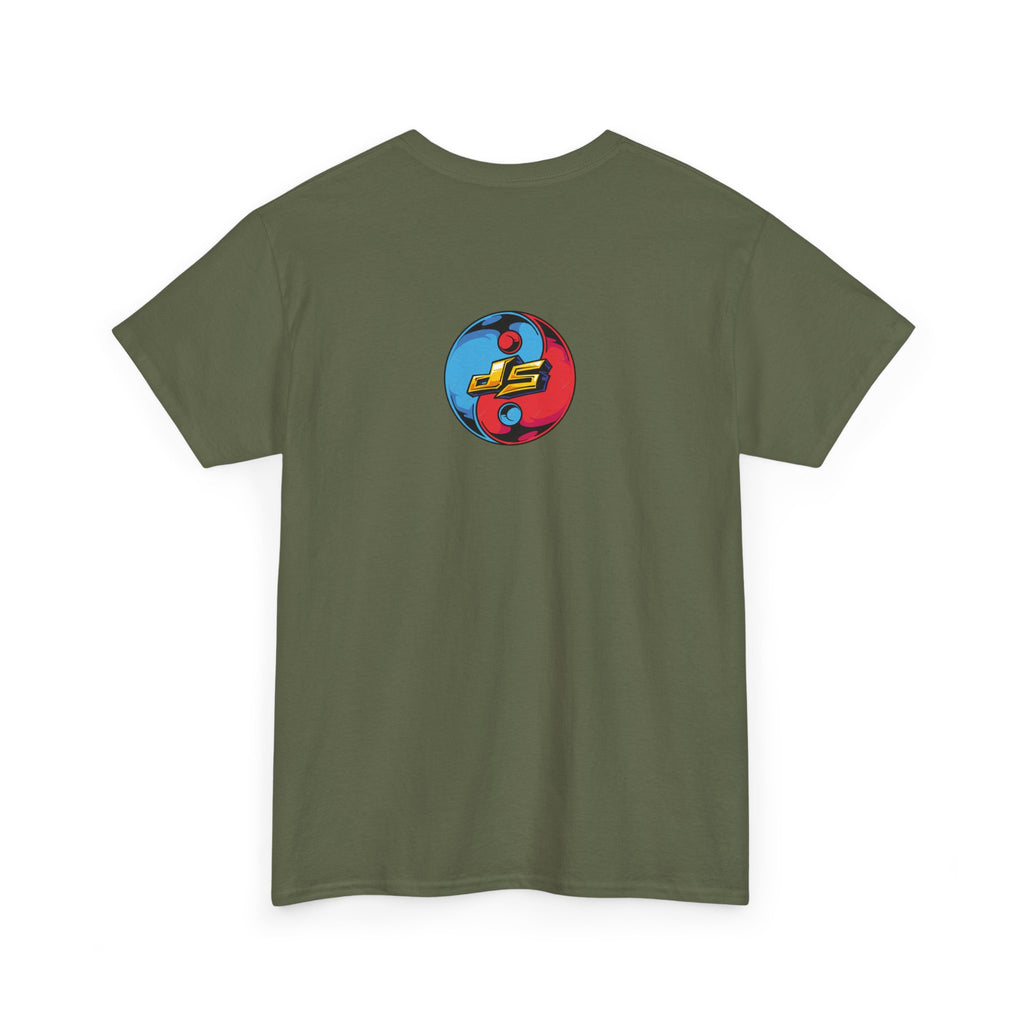 Dooky Squad graffiti characters tee, colorful street-art yin yang back