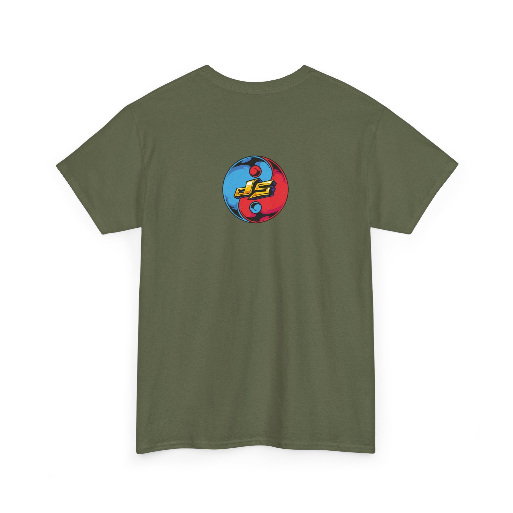 Dooky Squad graffiti characters tee, colorful street-art yin yang back