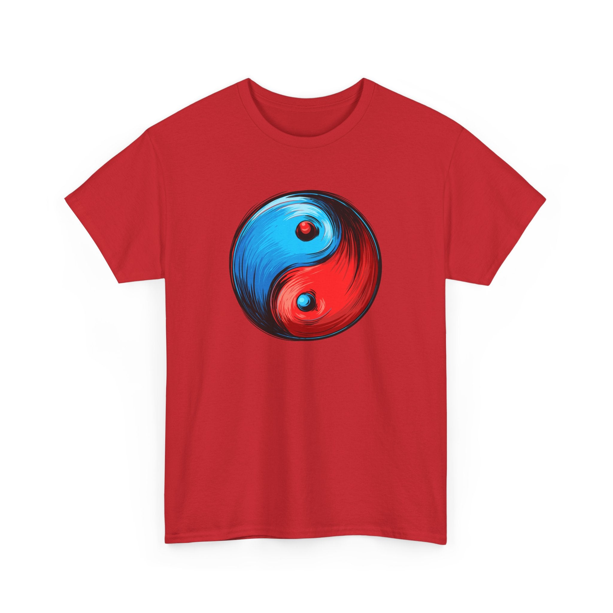 Yin Yang Brushstroke T-Shirt — Red & Blue Balance Graphic Tee