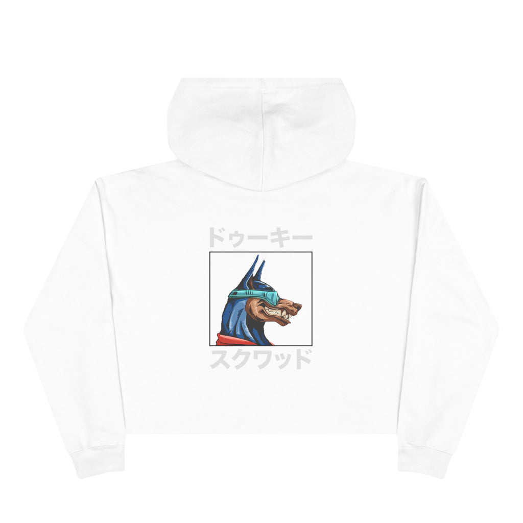 Crop Hoodie — Doberman Anime Graphic Cropped Hoodie with Japanese Text