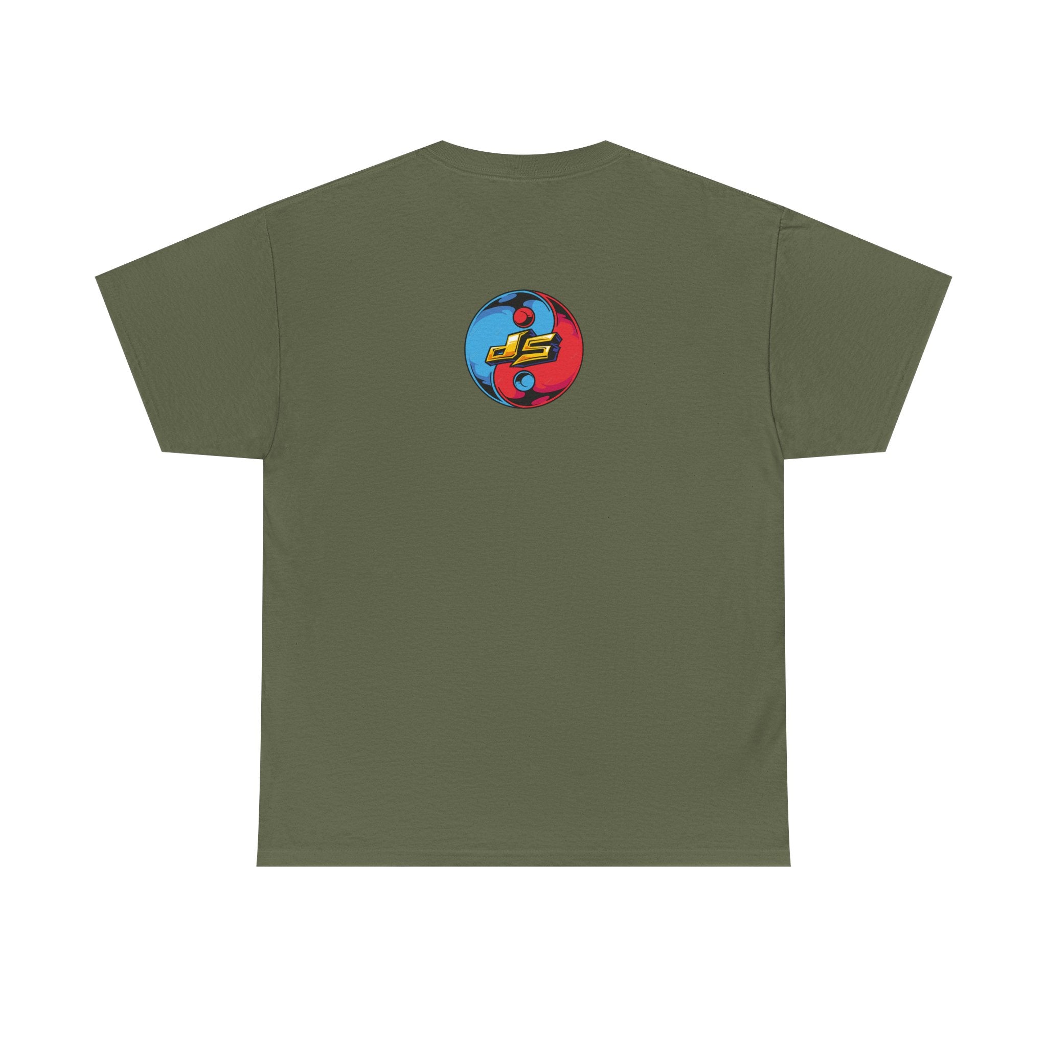 Dooky Squad graffiti characters tee, colorful street-art yin yang back