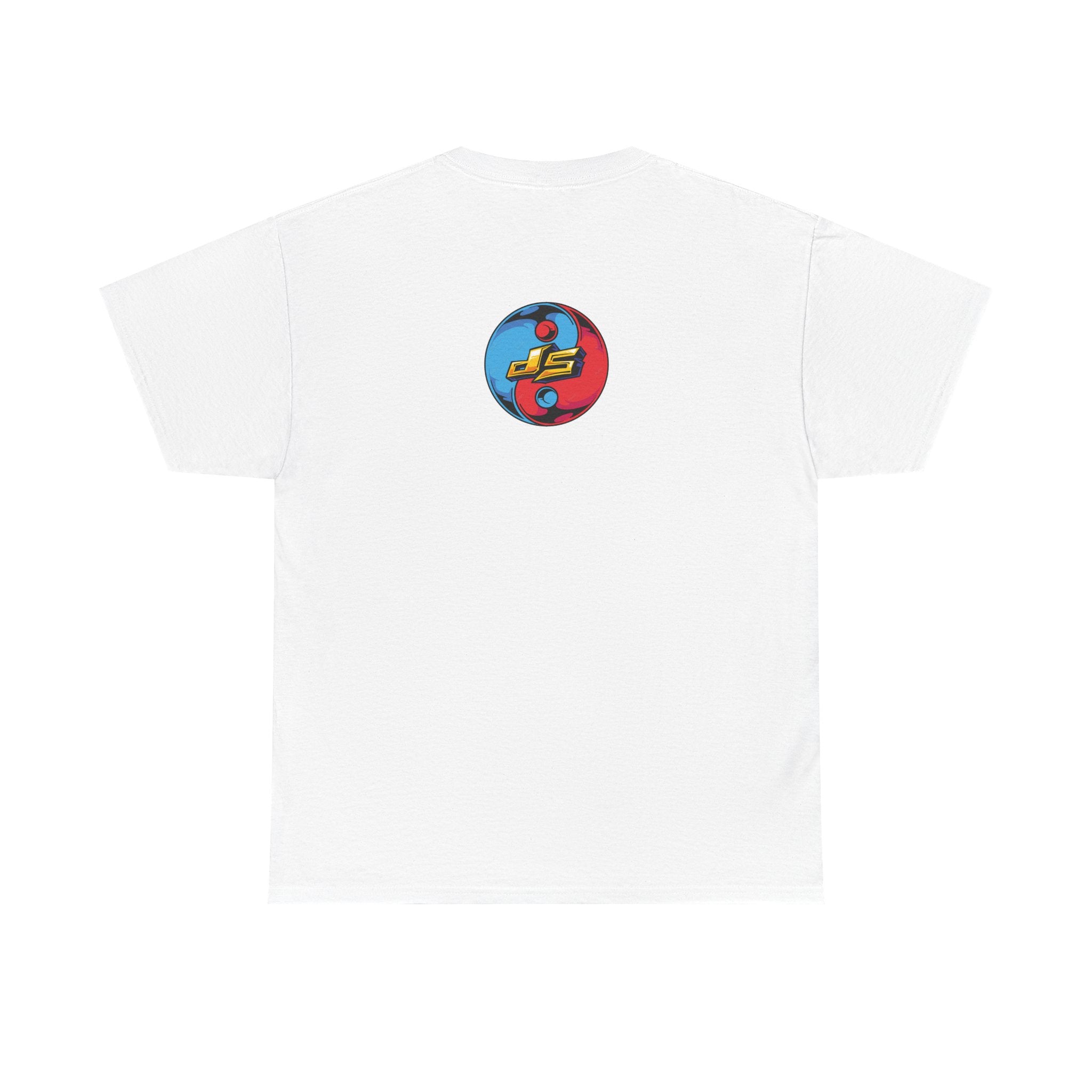 Dooky Squad graffiti characters tee, colorful street-art yin yang back