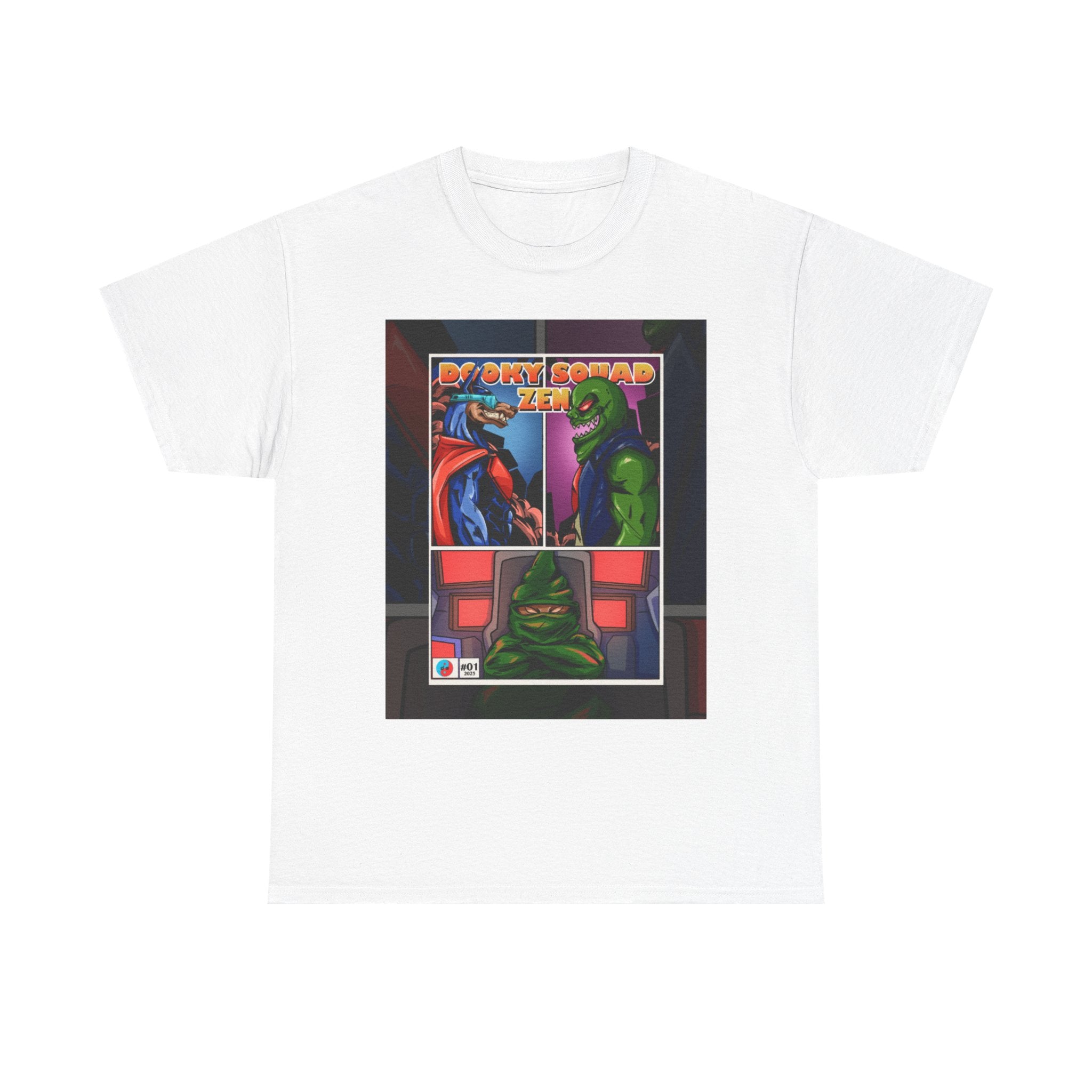 Dooky Squad manga comic tee with neon yin yang back print