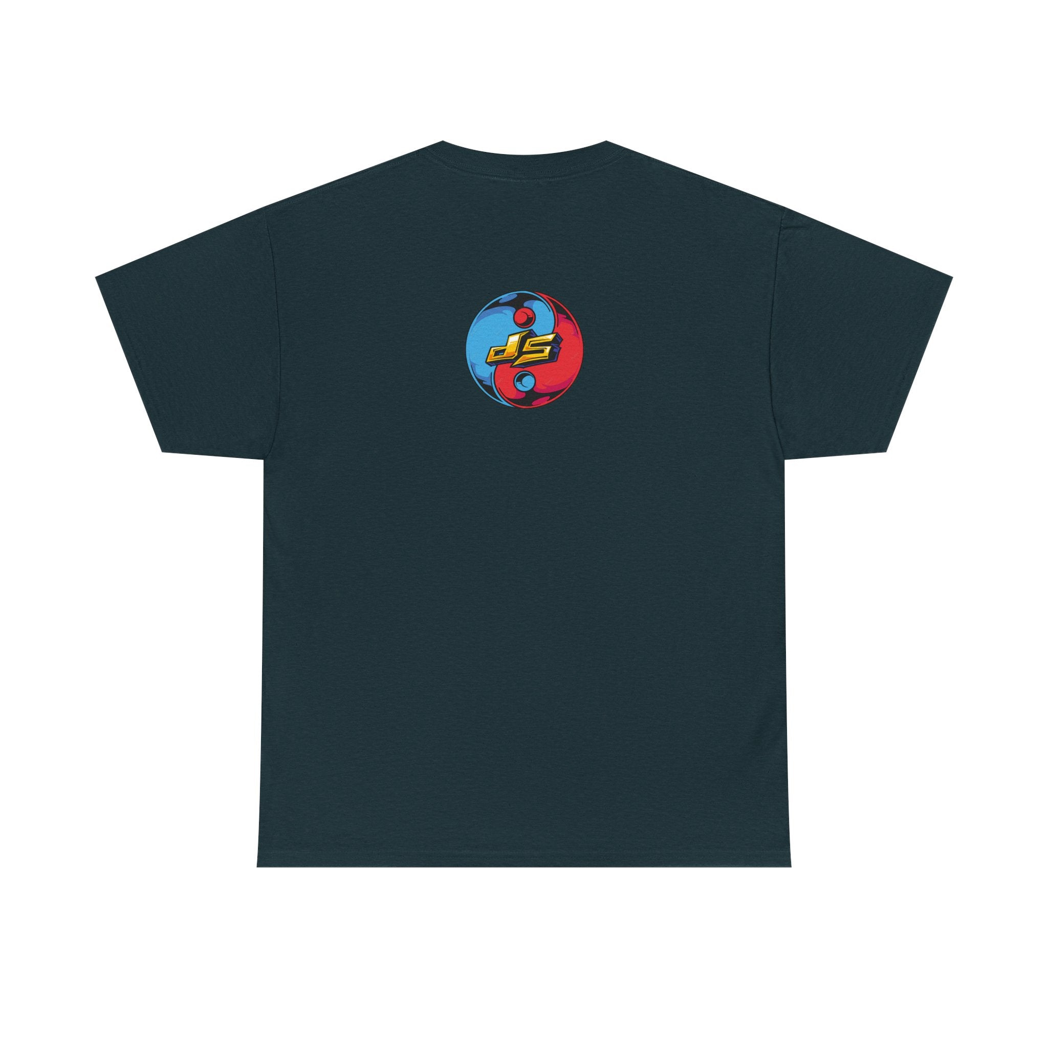 Dooky Squad graffiti characters tee, colorful street-art yin yang back