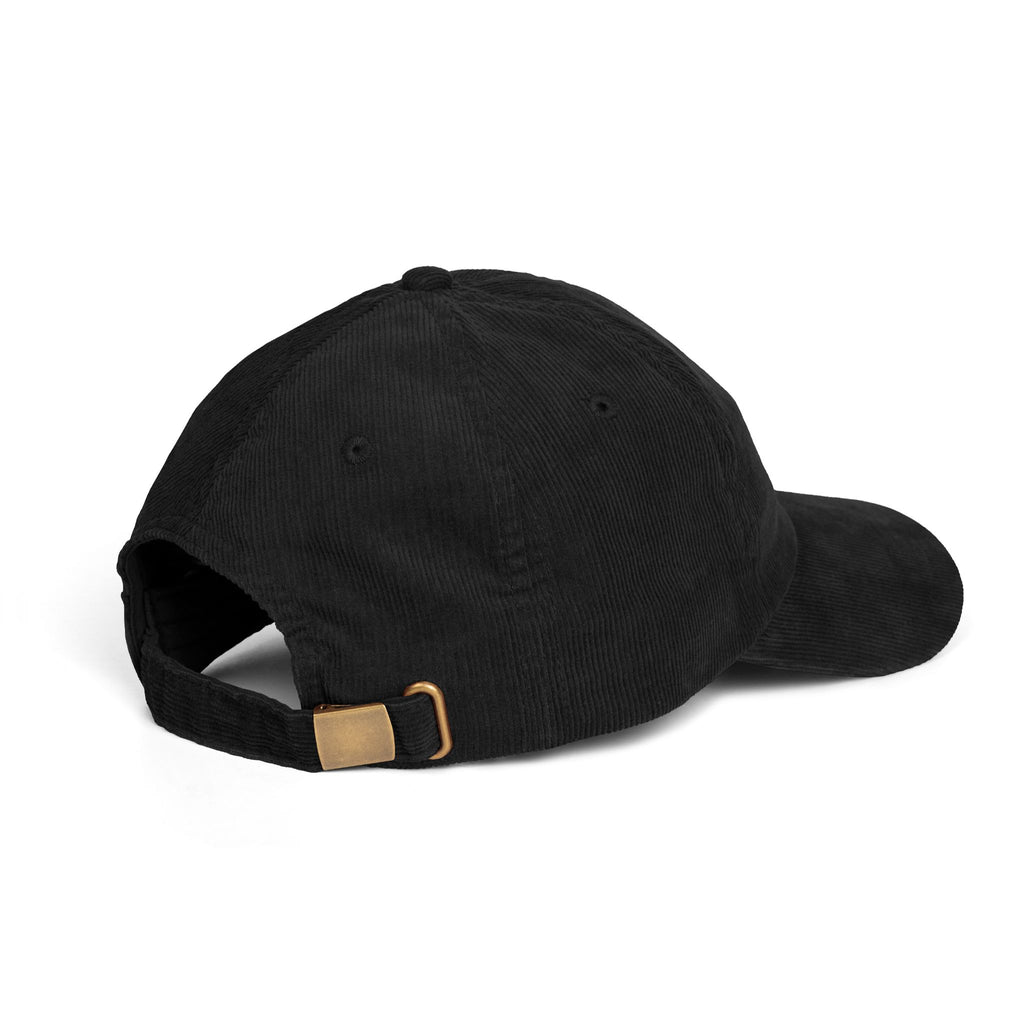 Blue hand holding orange planet embroidered corduroy cap, Dooky Squad