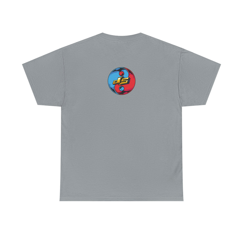 Dooky Squad graffiti characters tee, colorful street-art yin yang back