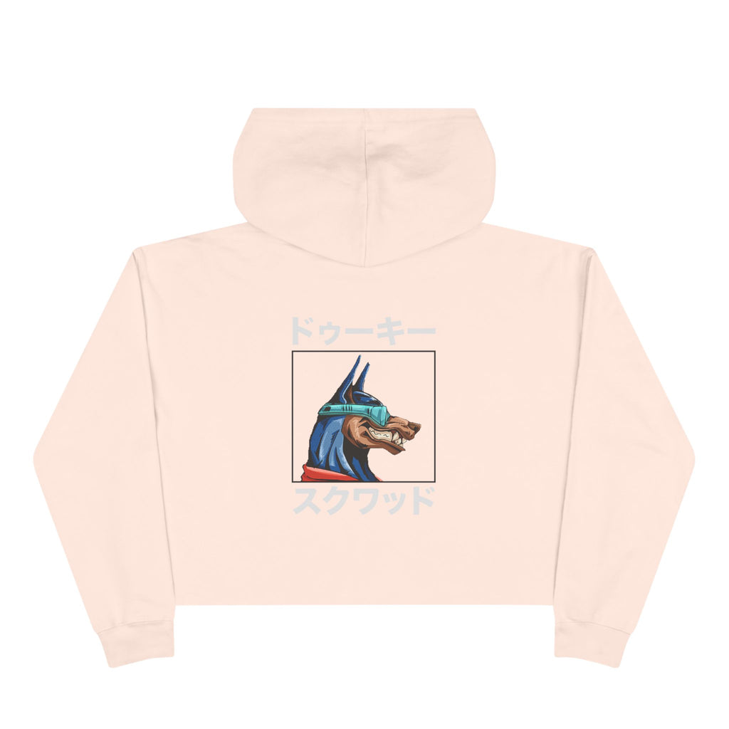 Crop Hoodie — Doberman Anime Graphic Cropped Hoodie with Japanese Text