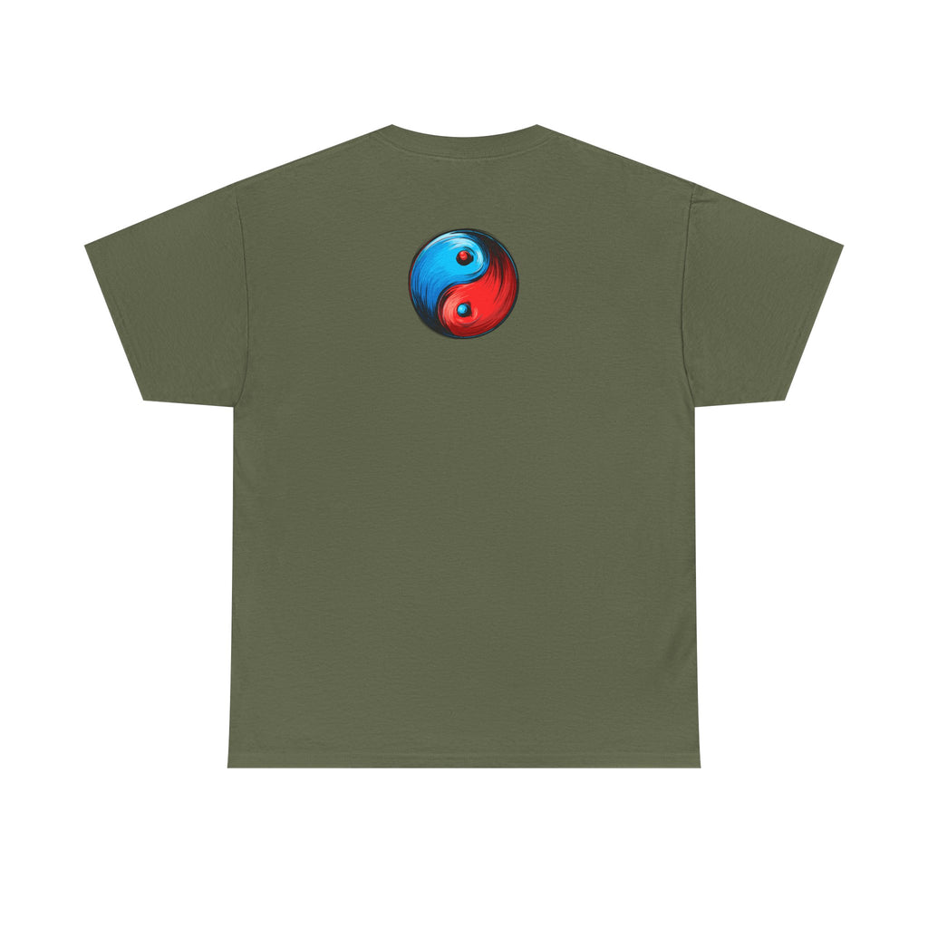 Dooky Squad manga comic tee with neon yin yang back print