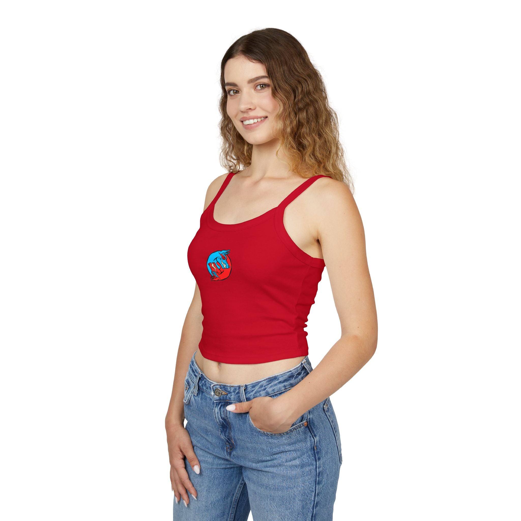 Women's Spaghetti Strap Tank Top — Red & Blue Yin Yang Fox Graphic Tank