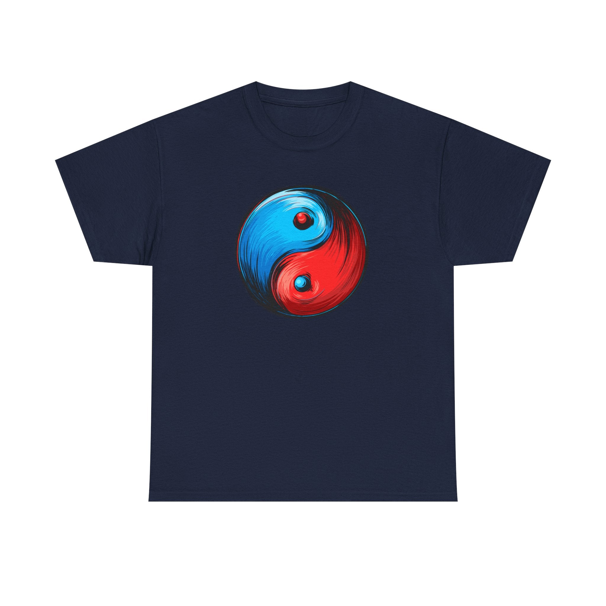 Yin Yang Brushstroke T-Shirt — Red & Blue Balance Graphic Tee