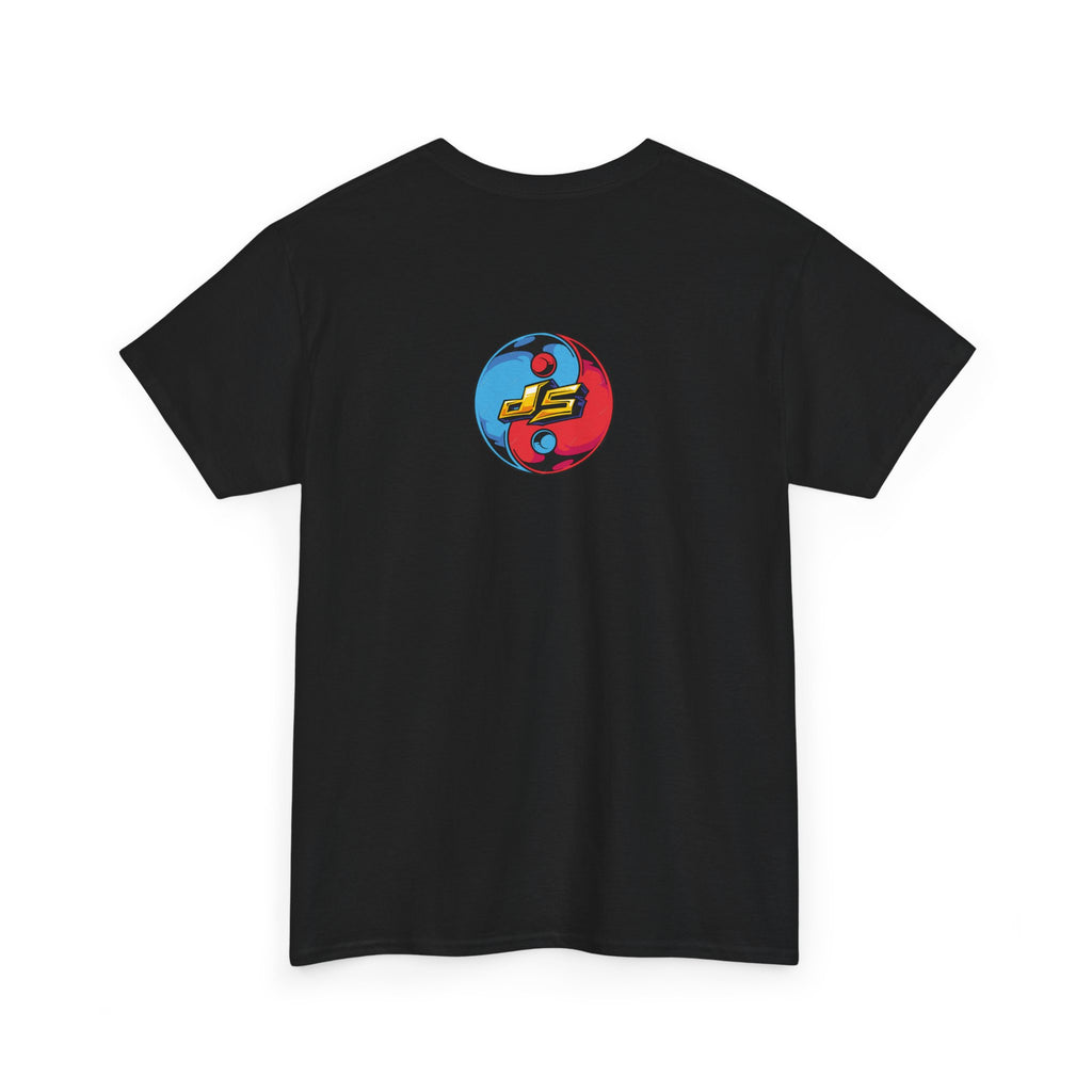 Dooky Squad graffiti characters tee, colorful street-art yin yang back