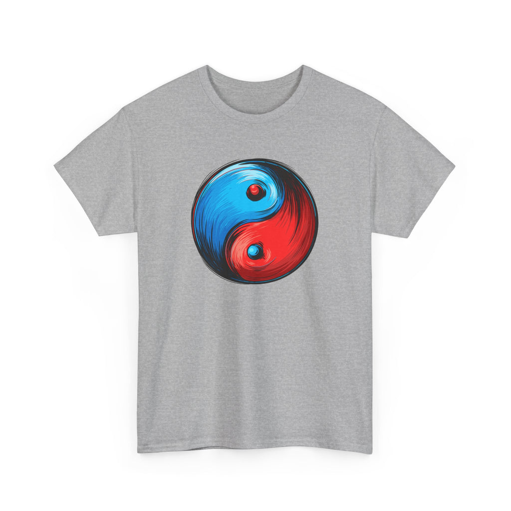 Yin Yang Brushstroke T-Shirt — Red & Blue Balance Graphic Tee