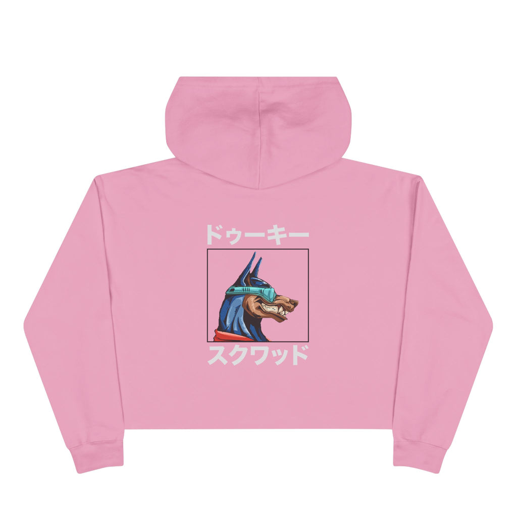 Crop Hoodie — Doberman Anime Graphic Cropped Hoodie with Japanese Text
